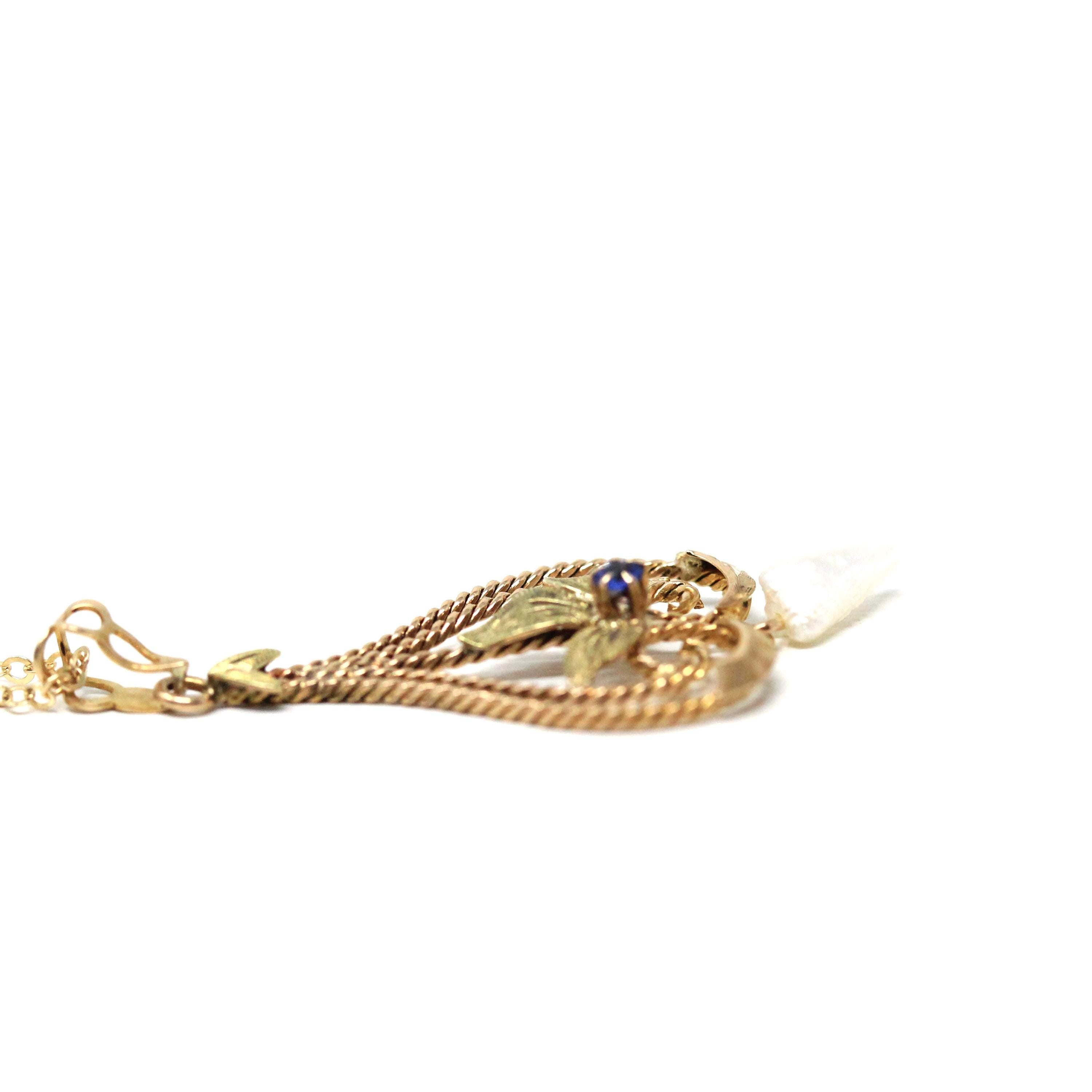 Antique Lavalier Necklace - Edwardian 10k Yellow Gold Baroque Pearl Pendant Charm - Antique Circa 1910s Garnet Glass Doublet Leaf Jewelry