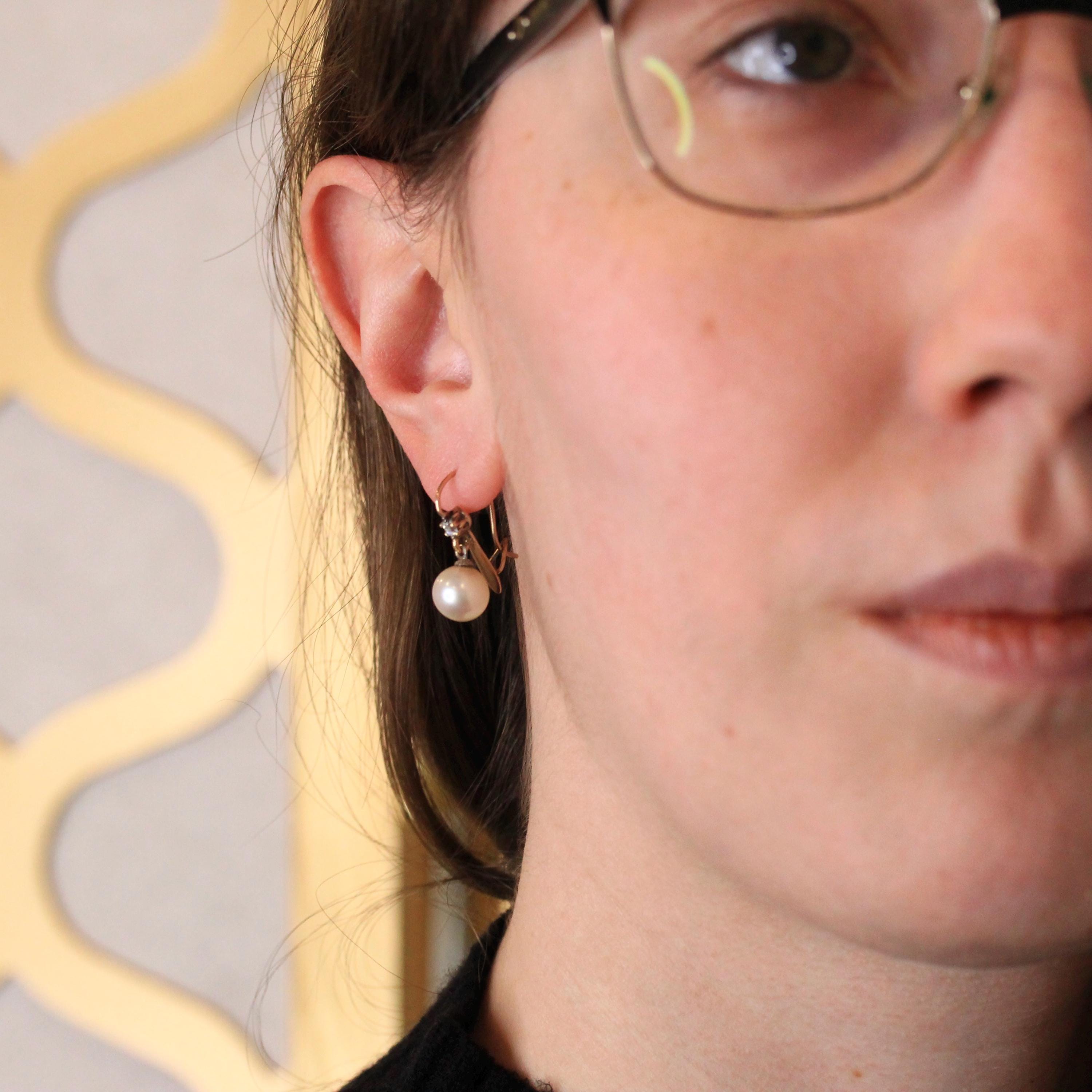 Victorian Drop Earrings - Antique 10k Yellow Gold Dangle Cultured Pearls & Natural Diamonds - Circa 1890s Era Fine Bridal Wedding Jewelry