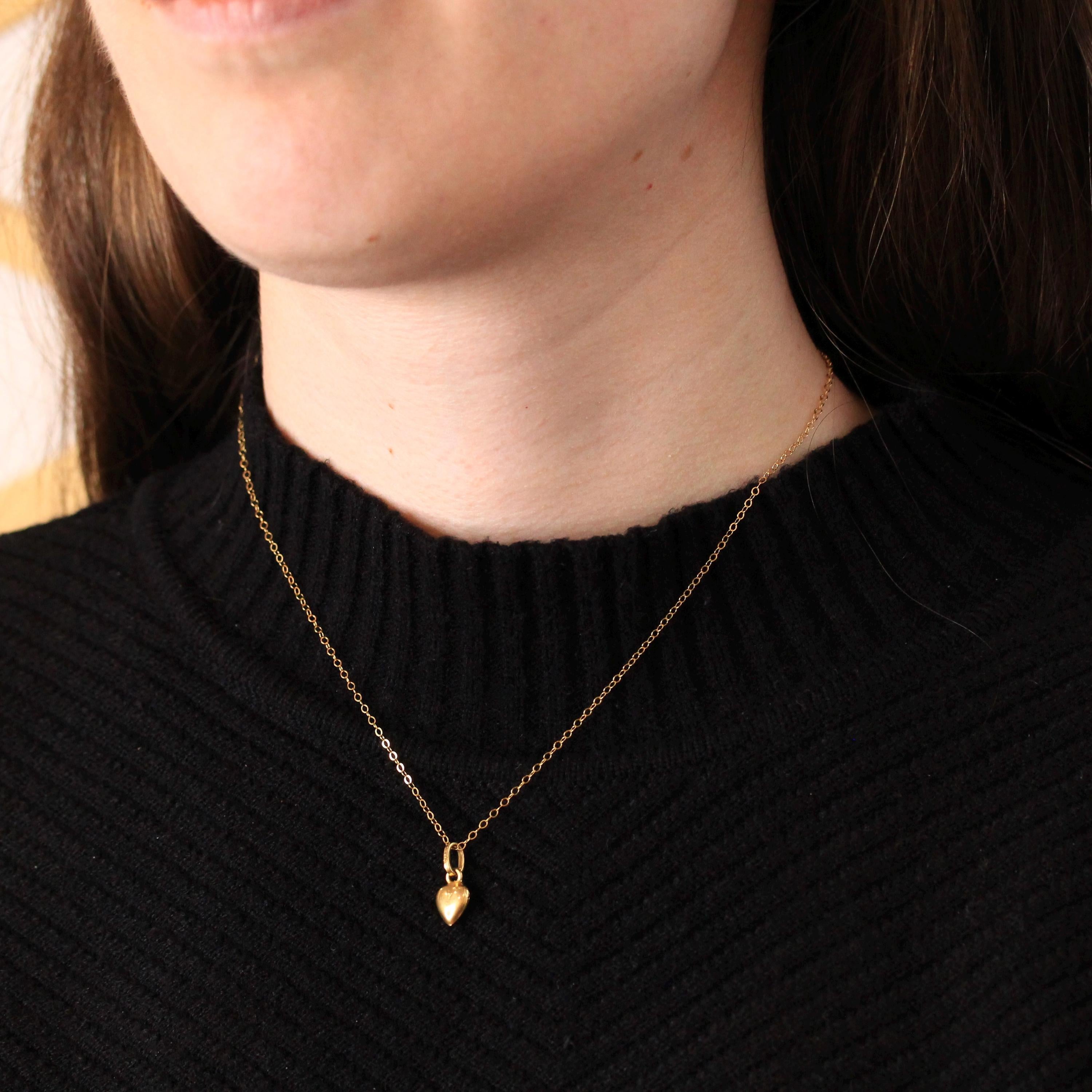 Puffy Heart Pendant - Retro 18k Yellow Gold Love Charm Necklace Fob - Vintage Circa 1970s Era Minimalist Sweetheart Fine Italy Jewelry Gift