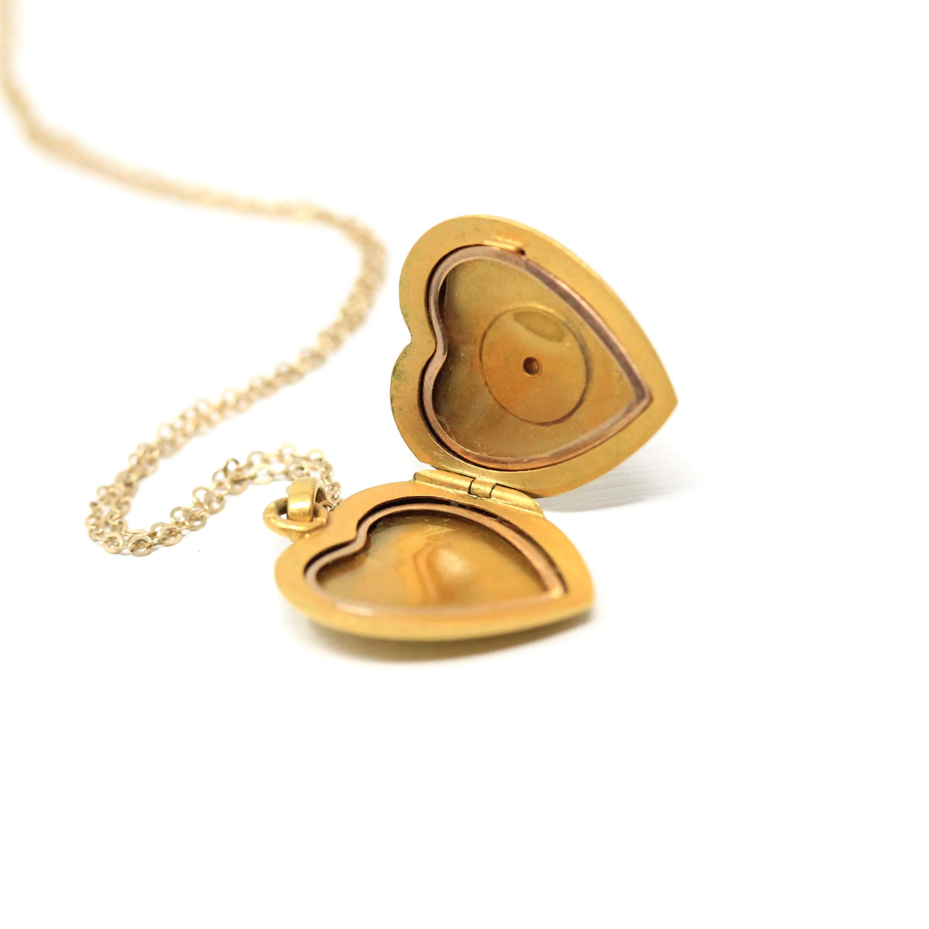 Antique Heart Locket - Edwardian 10k Yellow Gold Keepsake Pendant Necklace Charm - Circa 1910s Era Photograph Photo Statement Fine Jewelry