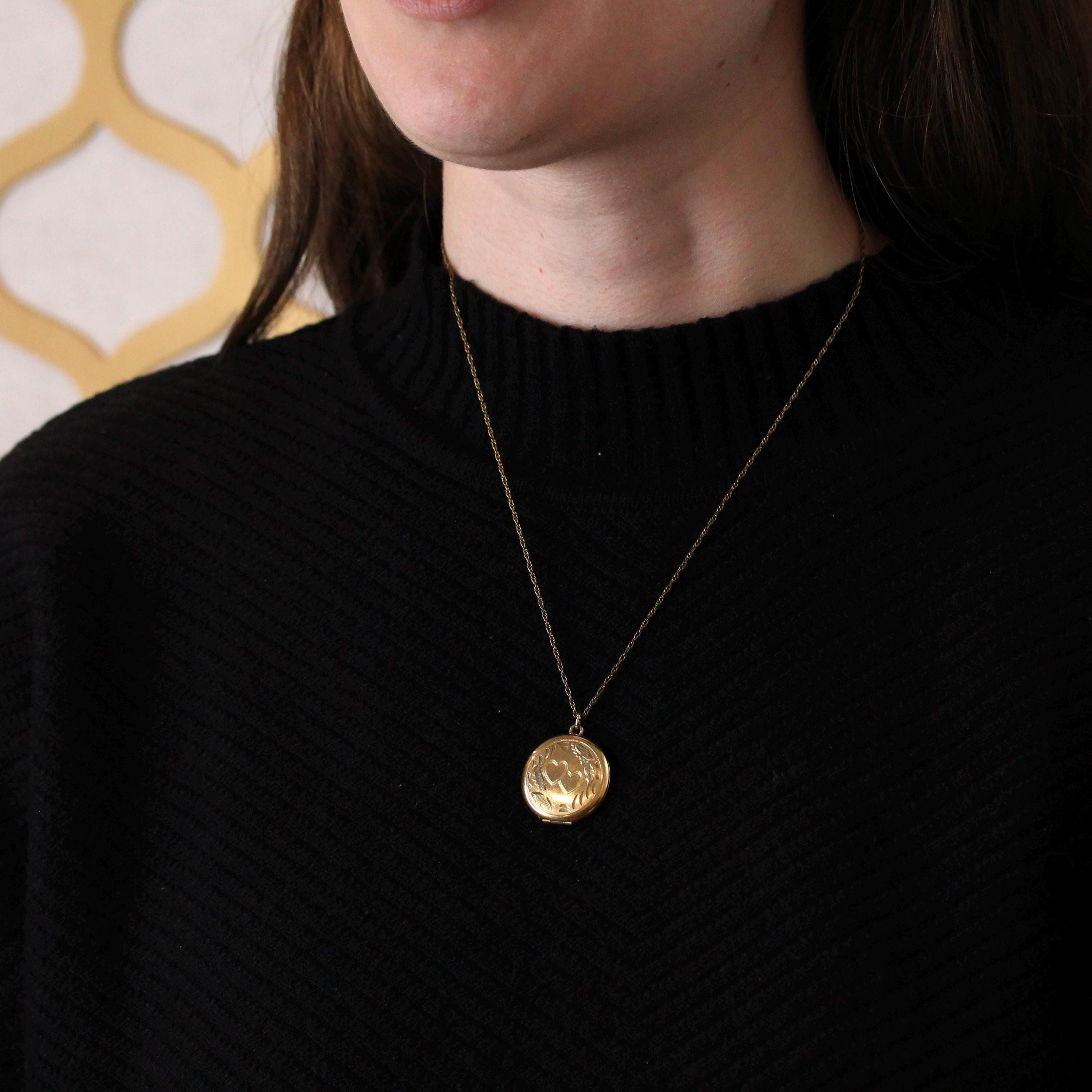 Vintage Photo Locket - Retro 12k Gold Filled Double Heart Floral Pendant Necklace Charm - Circa 1960s Statement Keepsake Photograph Jewelry