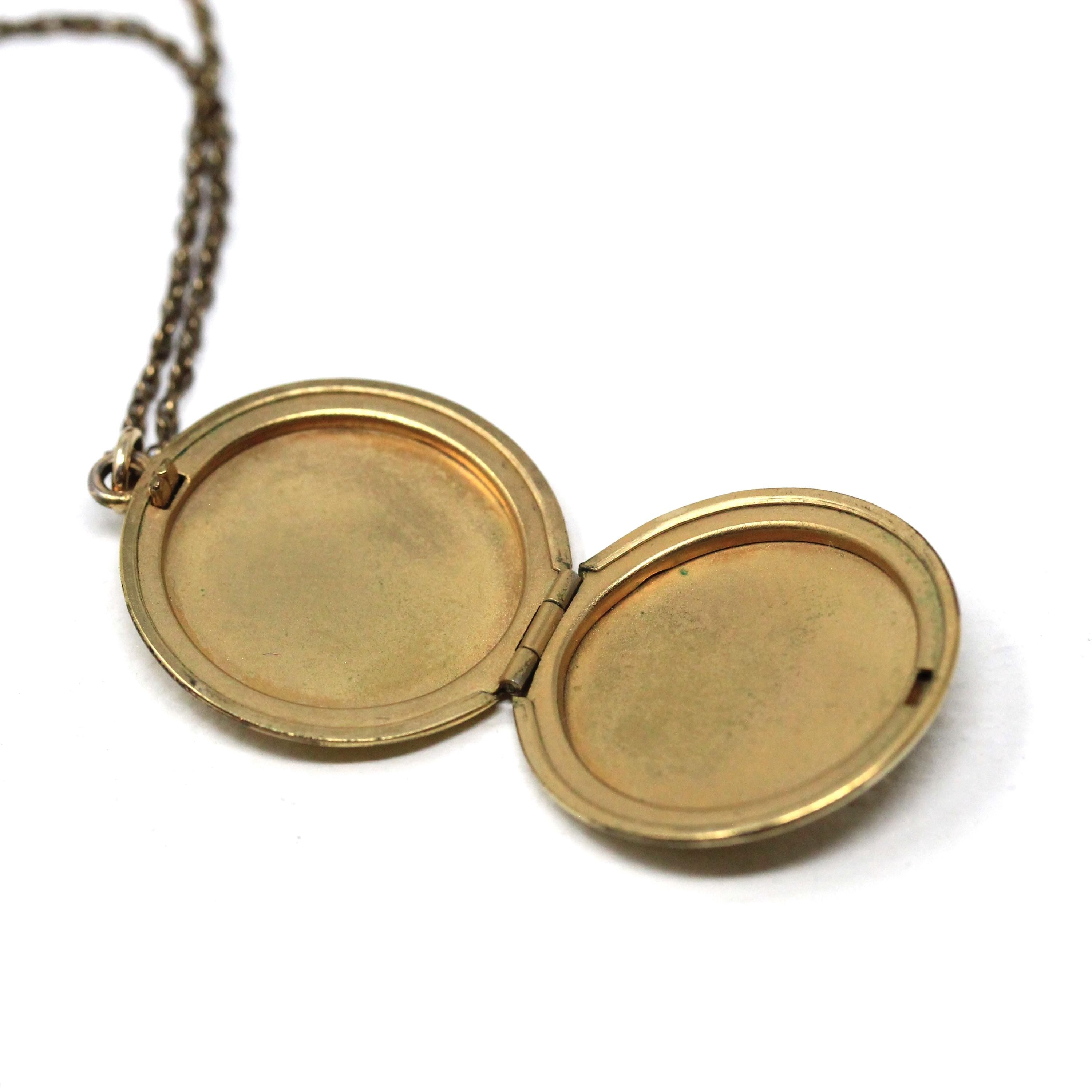 Vintage Photo Locket - Retro 12k Gold Filled Double Heart Floral Pendant Necklace Charm - Circa 1960s Statement Keepsake Photograph Jewelry