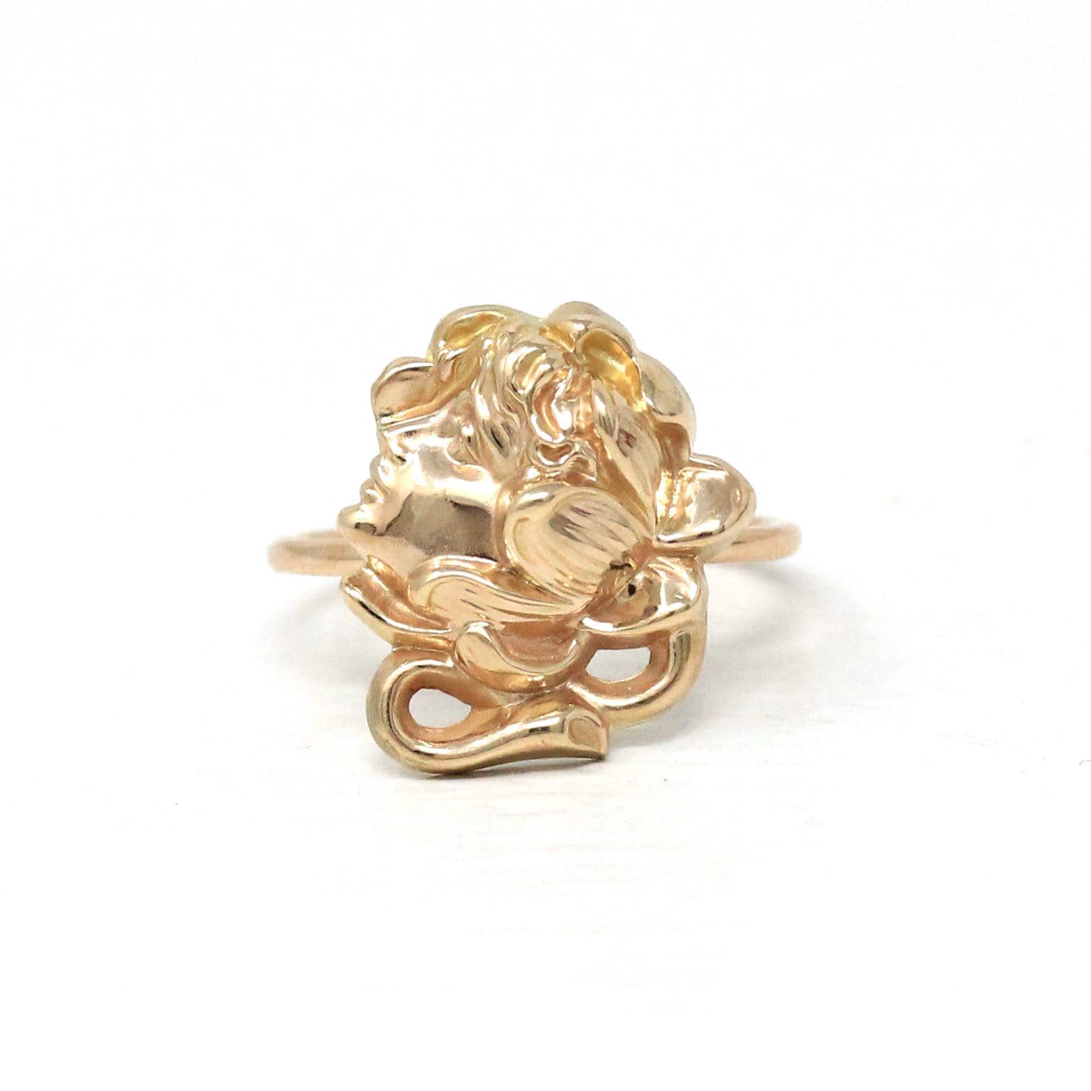 Art Nouveau Gibson Girl Ring - Edwardian 10k Yellow Gold Stick Pin Conversion - Vintage Circa 1900s Era Size 4 3/4 Fine Statement Jewelry
