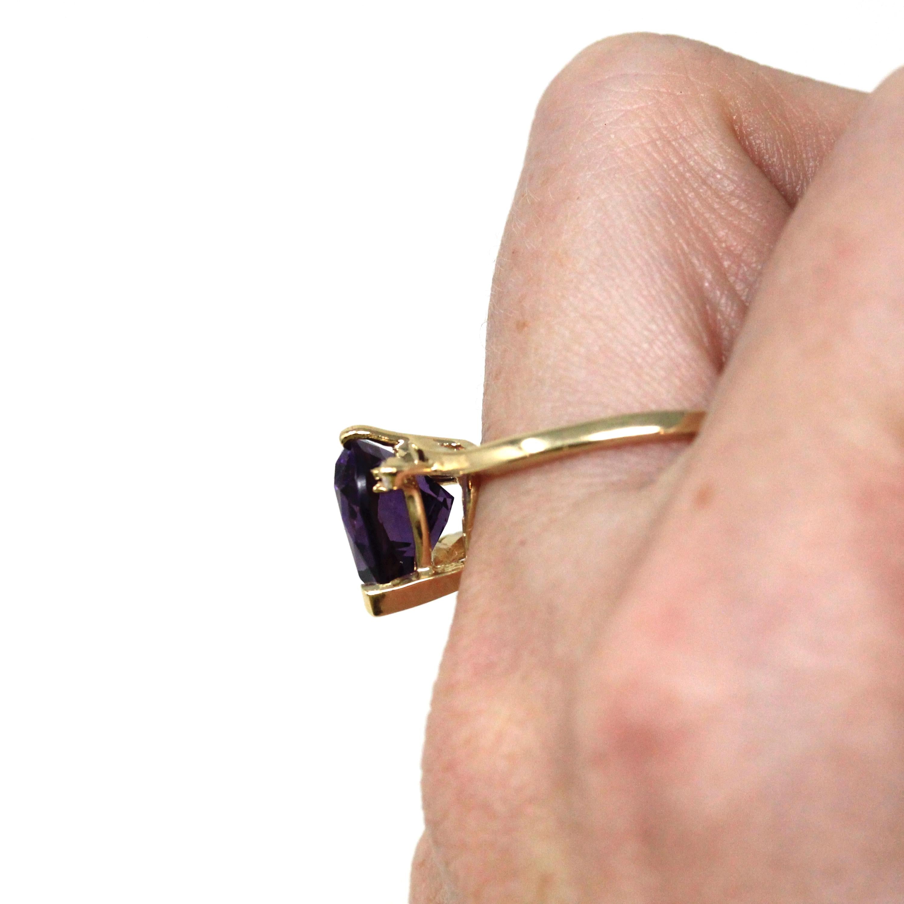Amethyst Heart Ring - Modern 14k Yellow Gold Diamond & Purple Gemstone - Estate 2000s Era Size 9 February Birthstone Fine Statement Jewelry