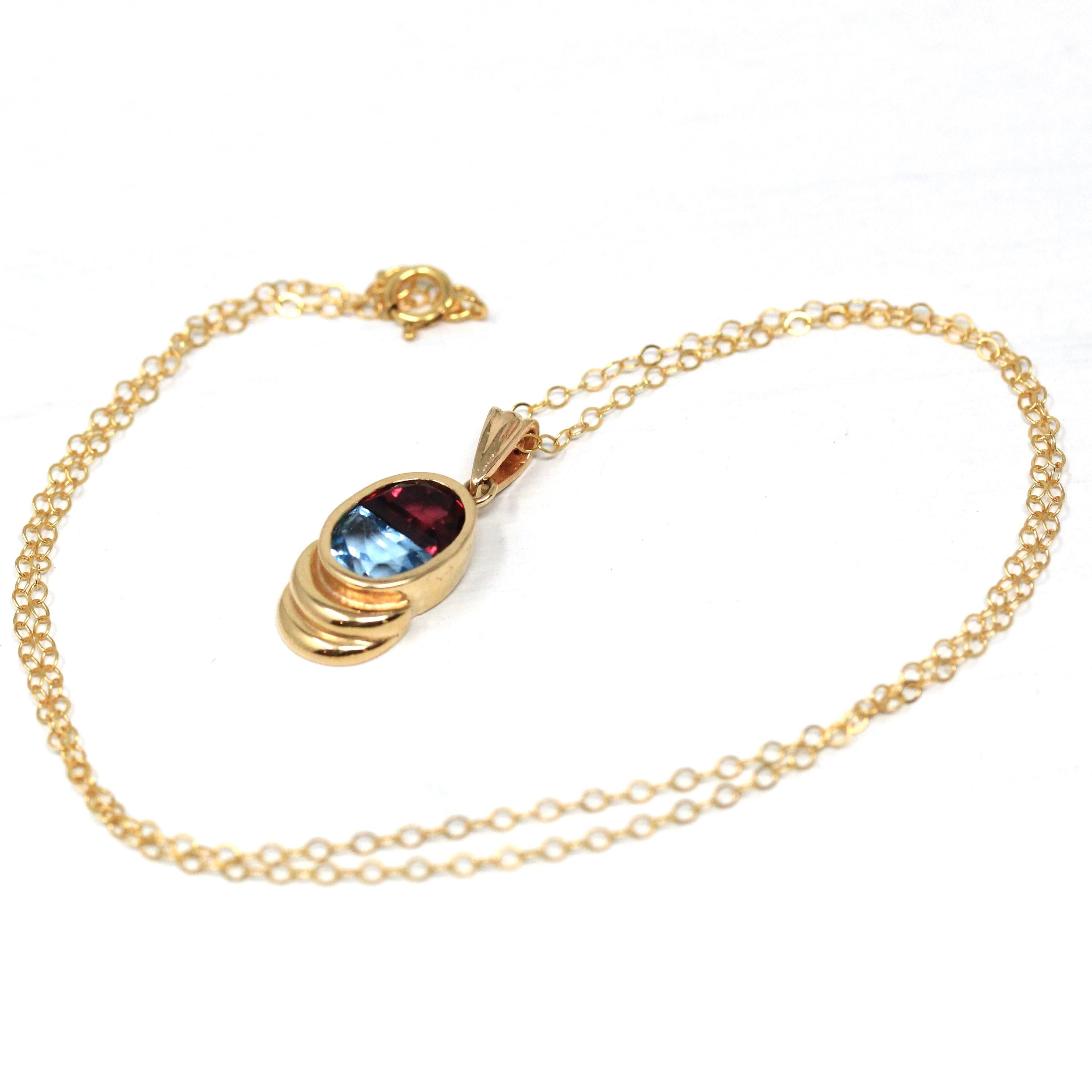 Garnet & Topaz Pendant - Modern 14k Yellow Gold Natural Fancy Cut Gems - Estate Circa 2000's Era January December Birthstones Fine Jewelry