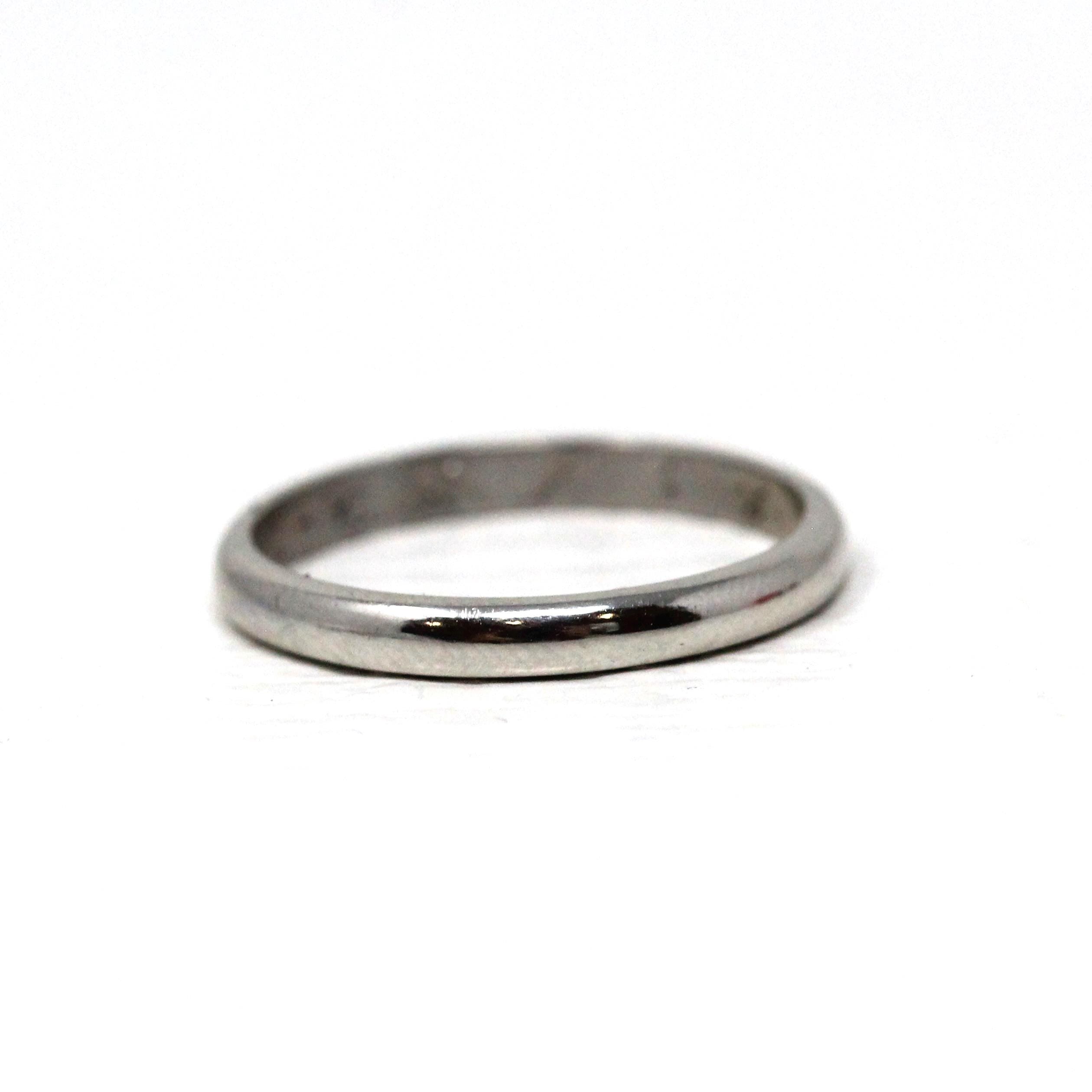 1970 Wedding Band - Retro Platinum Engraved Unadorned Ring - Vintage Dated "5-16-1970" Size 5 1/4 Fine Stacking Jewelry