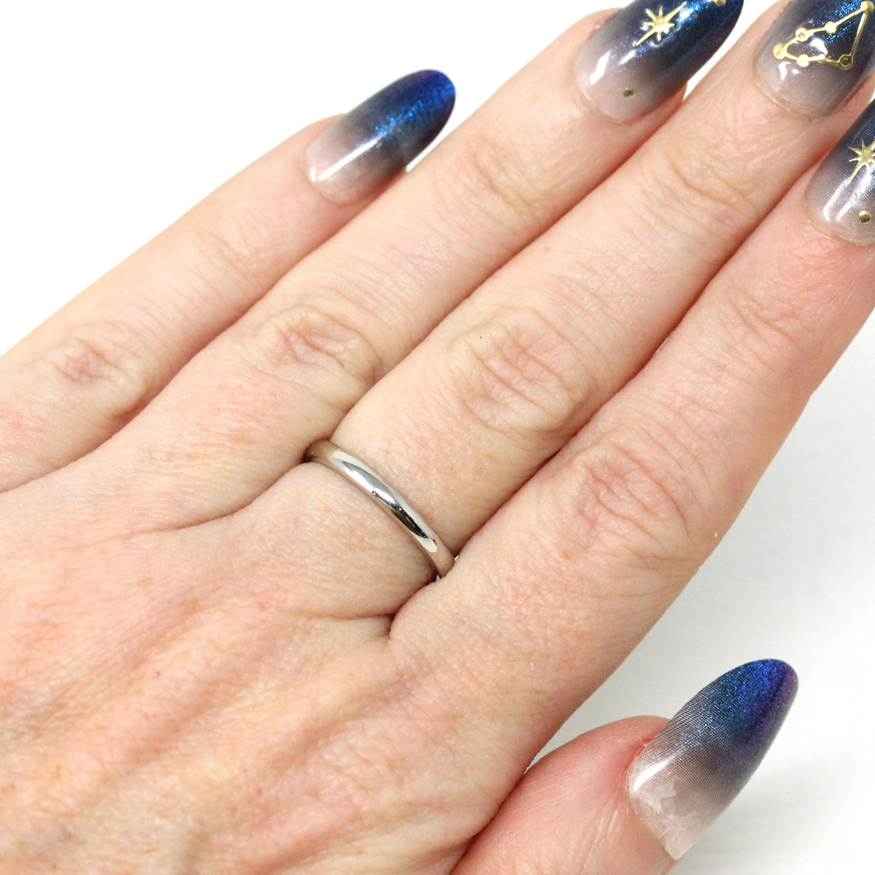 1970 Wedding Band - Retro Platinum Engraved Unadorned Ring - Vintage Dated "5-16-1970" Size 5 1/4 Fine Stacking Jewelry