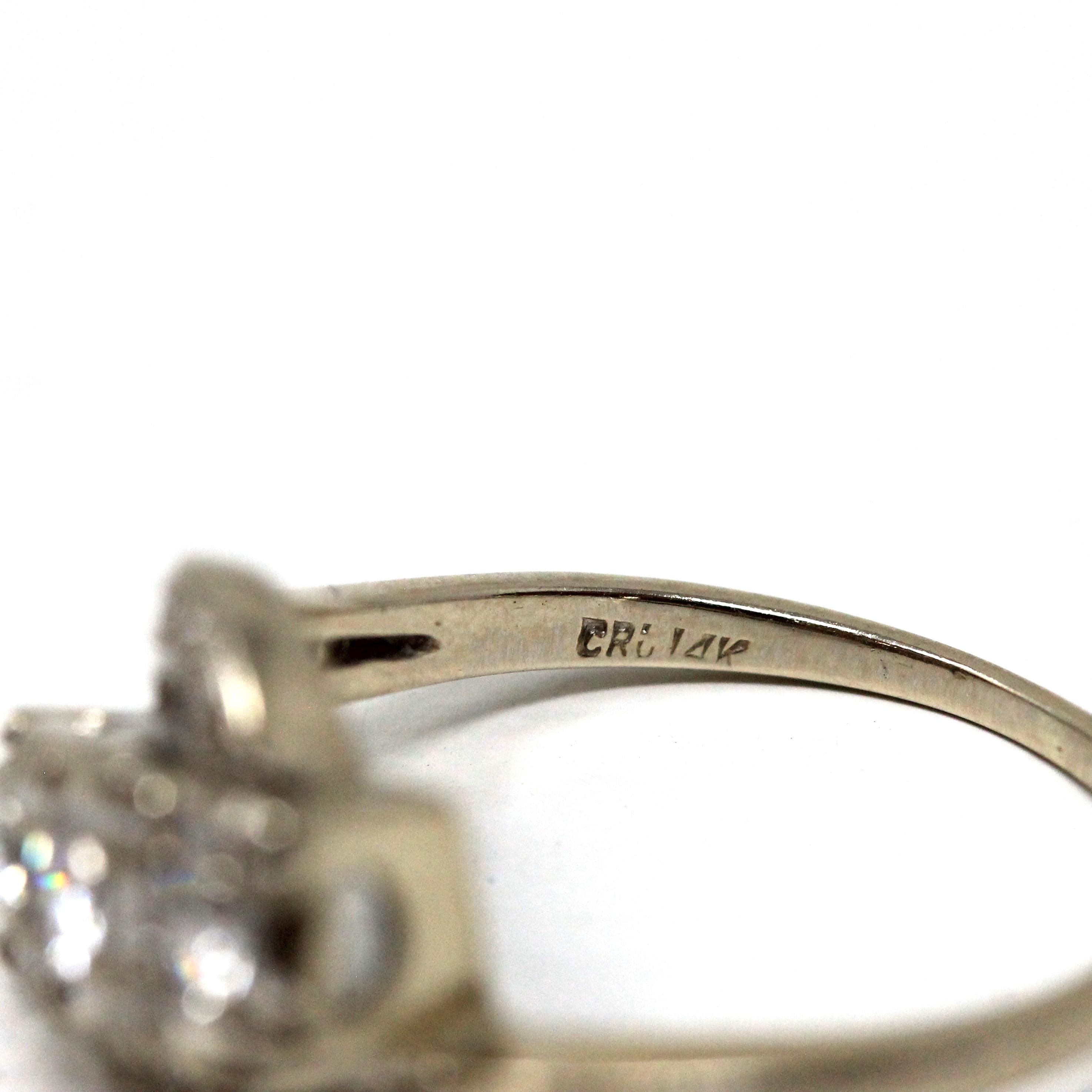 Diamond Bypass Ring - Mid Century 14k White Gold Natural Gemstones Cocktail Statement - Vintage 1950s Size 7 1/4 Three Stone Fine Jewelry