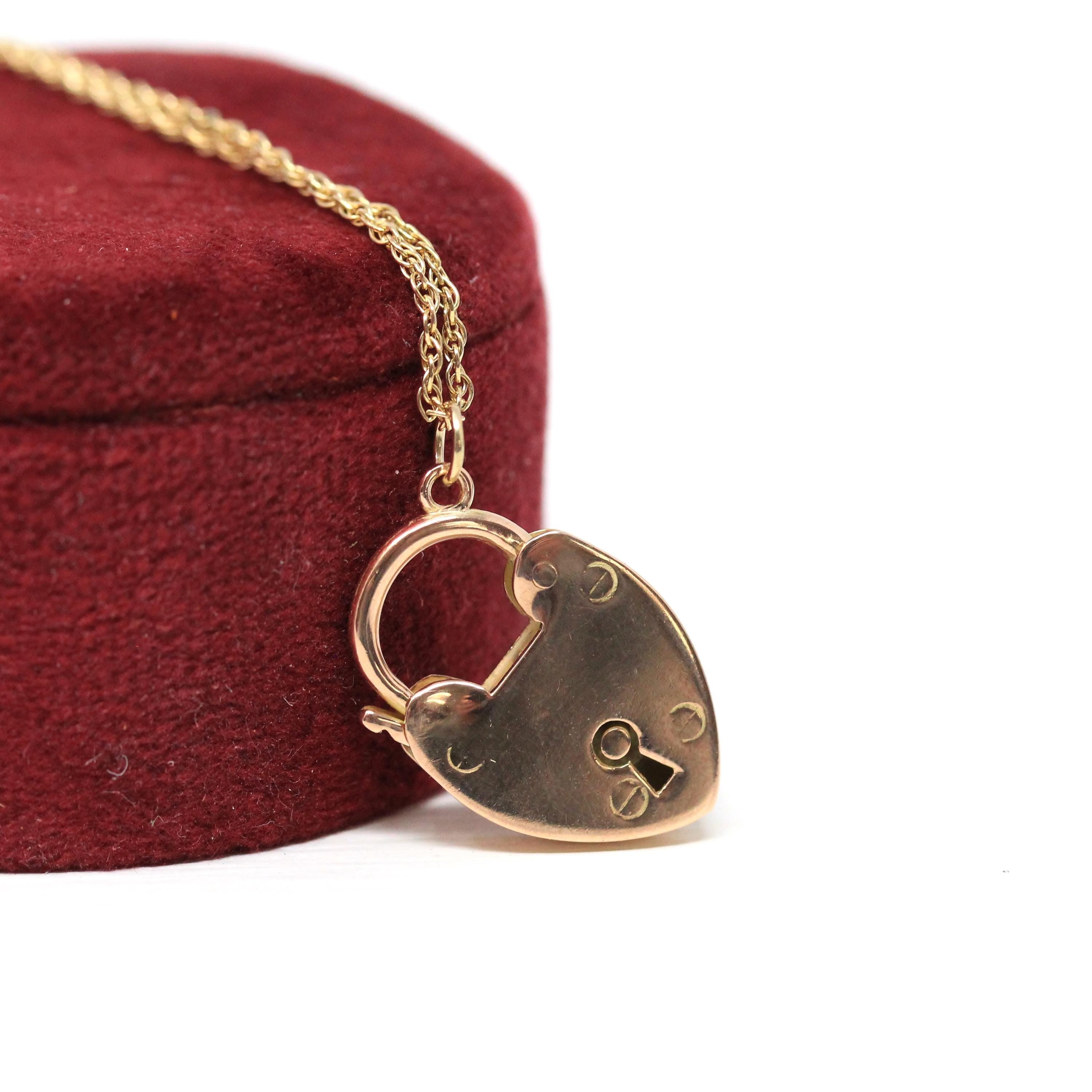 Antique Padlock Necklace - Edwardian 9ct Rose Gold Heart Shaped Lock Key Pendant Charm - Vintage Circa 1910s Era Statement Fine Jewelry