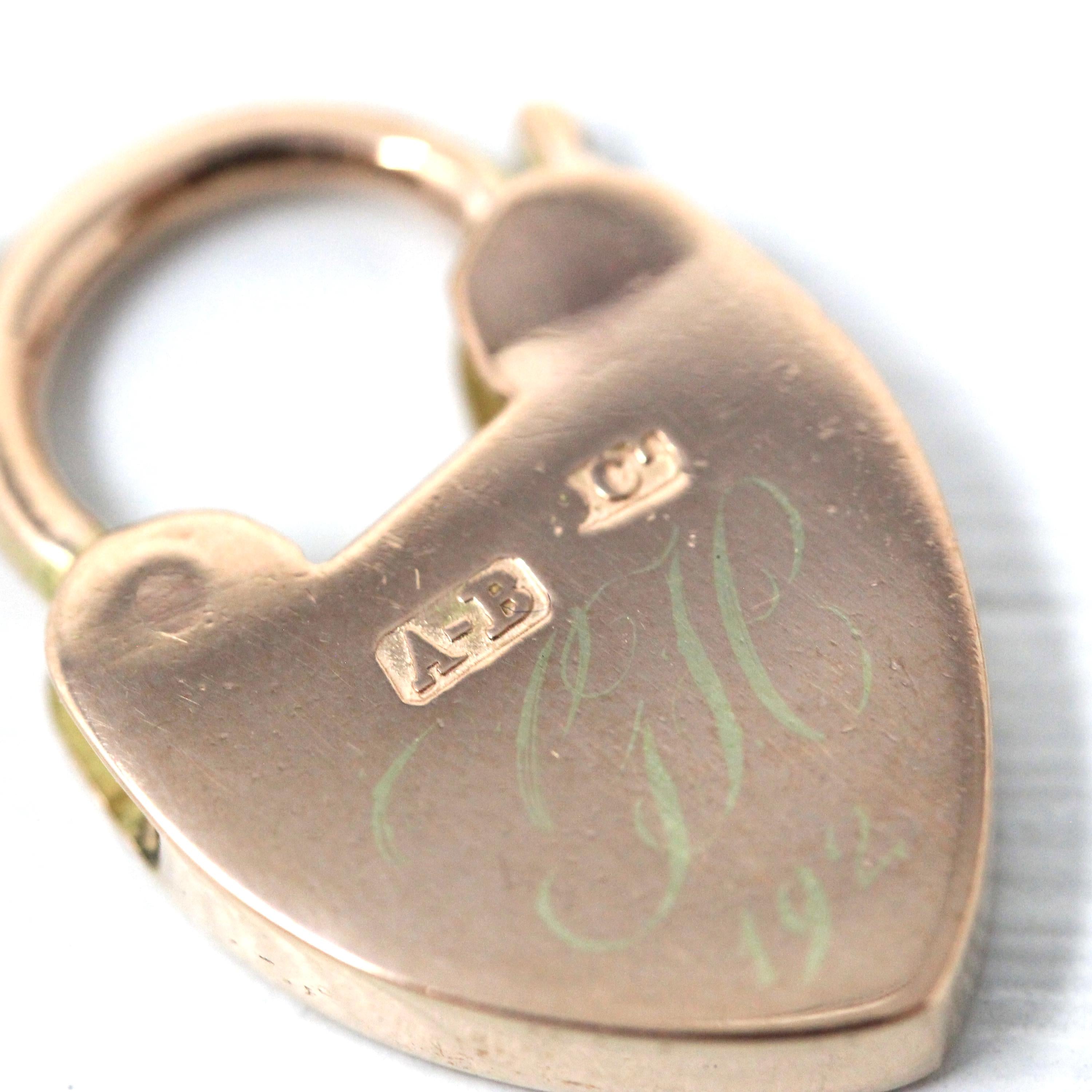 Antique Padlock Necklace - Edwardian 9ct Rose Gold Heart Shaped Lock Key Pendant Charm - Vintage Circa 1910s Era Statement Fine Jewelry