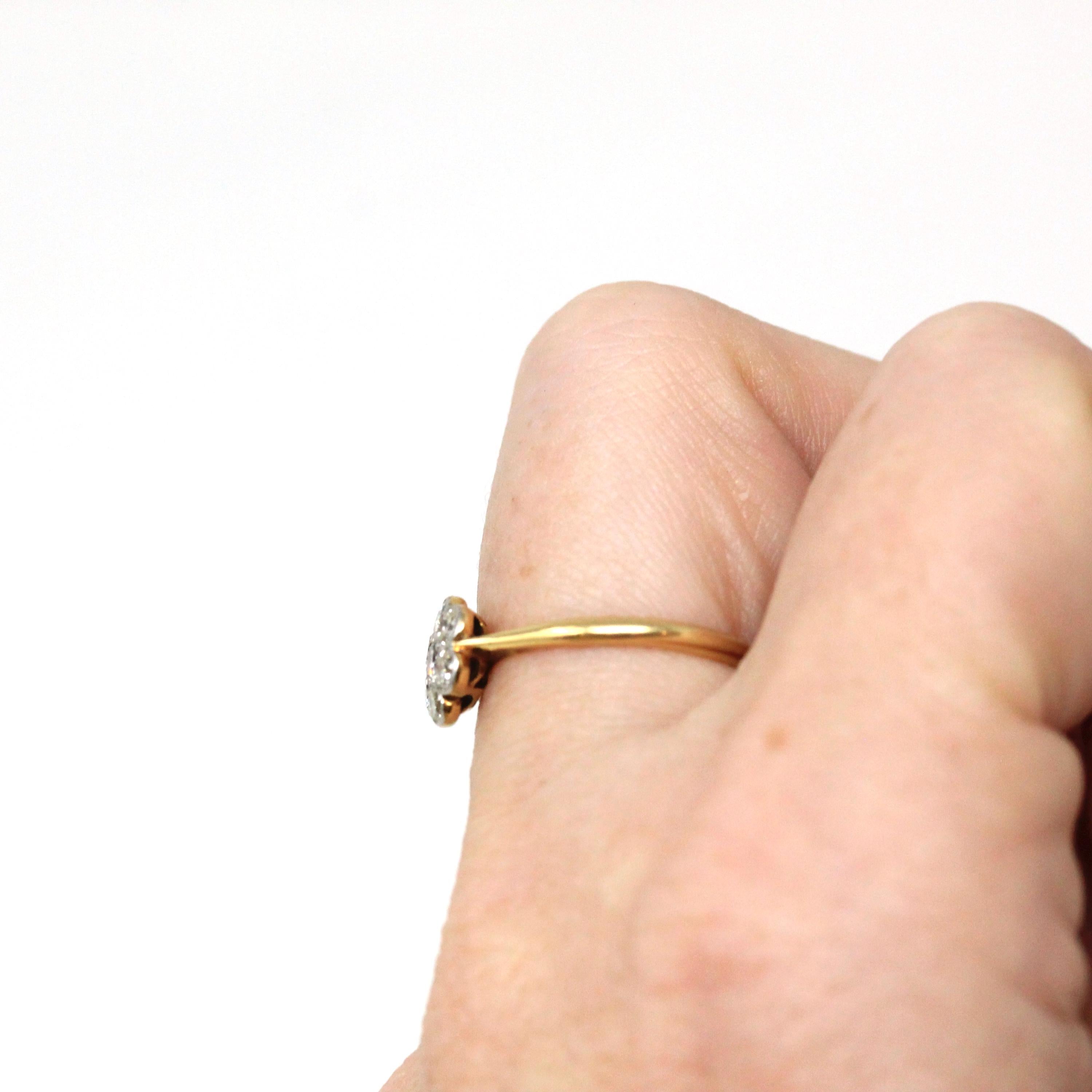 Diamond Flower Ring - Retro 18k Yellow Gold & Platinum Natural Gemstones - Vintage Circa 1940s Era Size 5 3/4 Cluster Fine Floral Jewelry