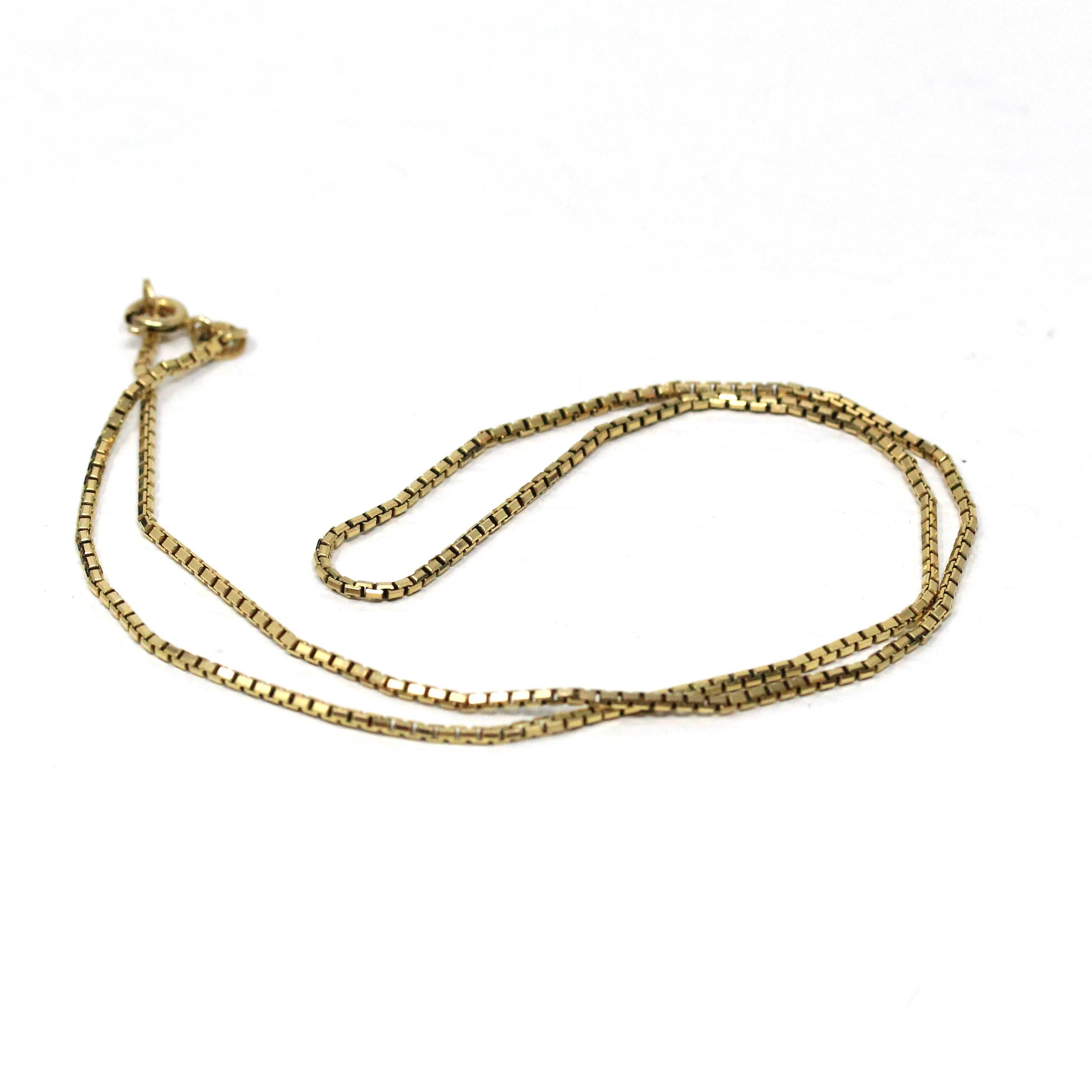 Modern Box Chain - Estate 8k Yellow Gold Plain Link 16 Inch Stacking Necklace - Circa 2000s Era Contemporary Fine Statement Jewelry