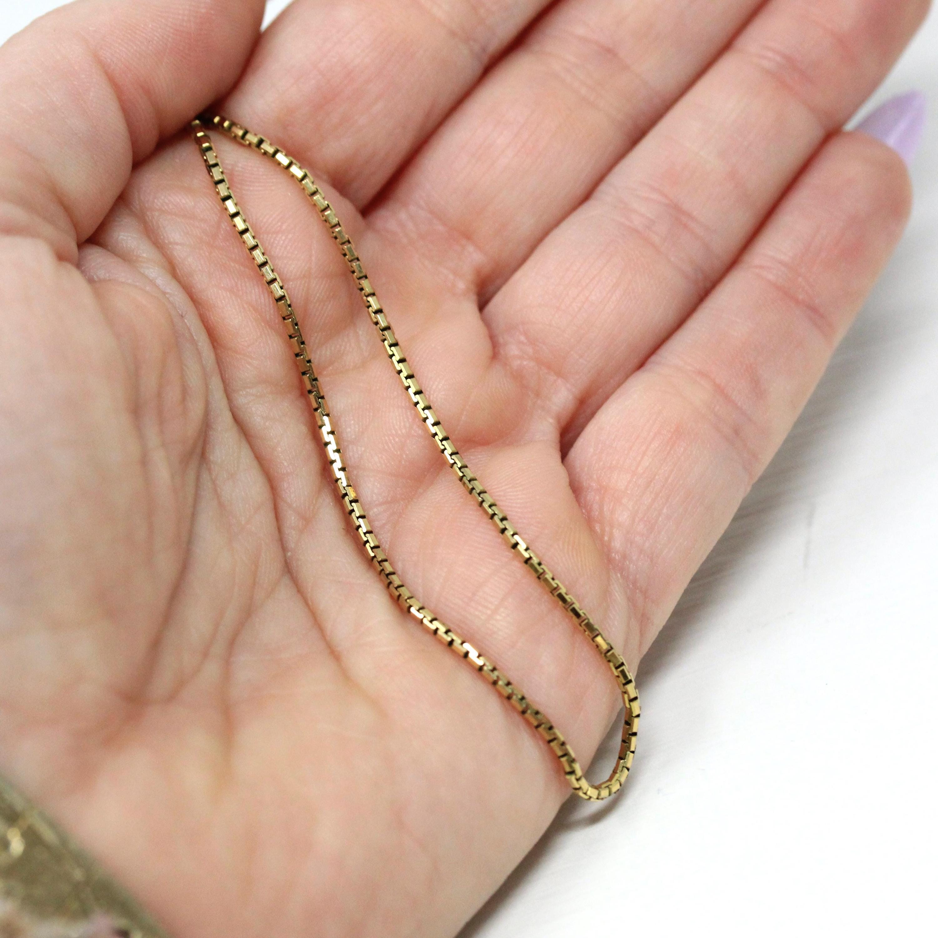 Modern Box Chain - Estate 8k Yellow Gold Plain Link 16 Inch Stacking Necklace - Circa 2000s Era Contemporary Fine Statement Jewelry