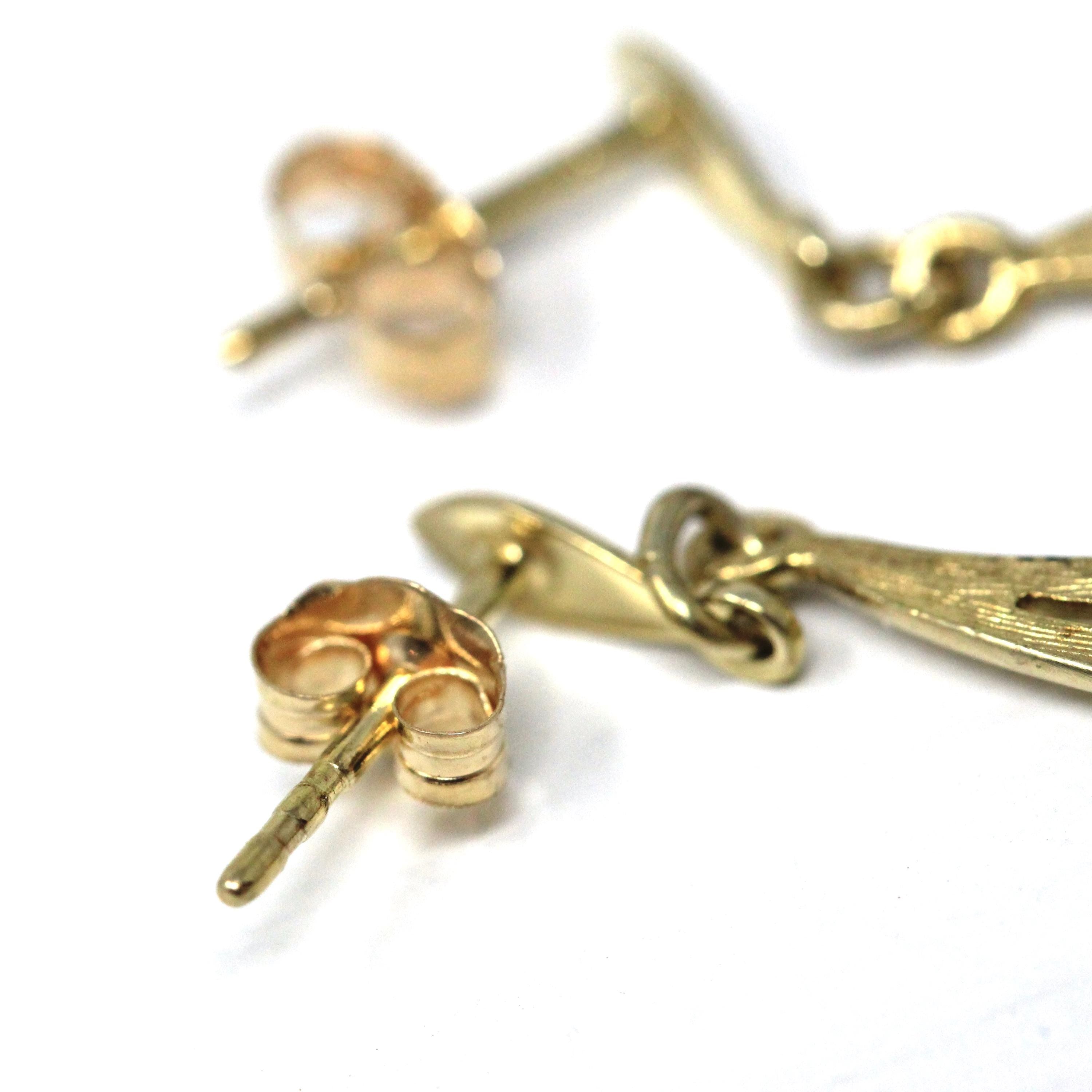 Cubic Zirconia Earrings - Modern 10k Yellow Gold Pierced Push Backs Dangle Drop Style - Estate Circa 2000's Era Fashion Accessory Jewelry