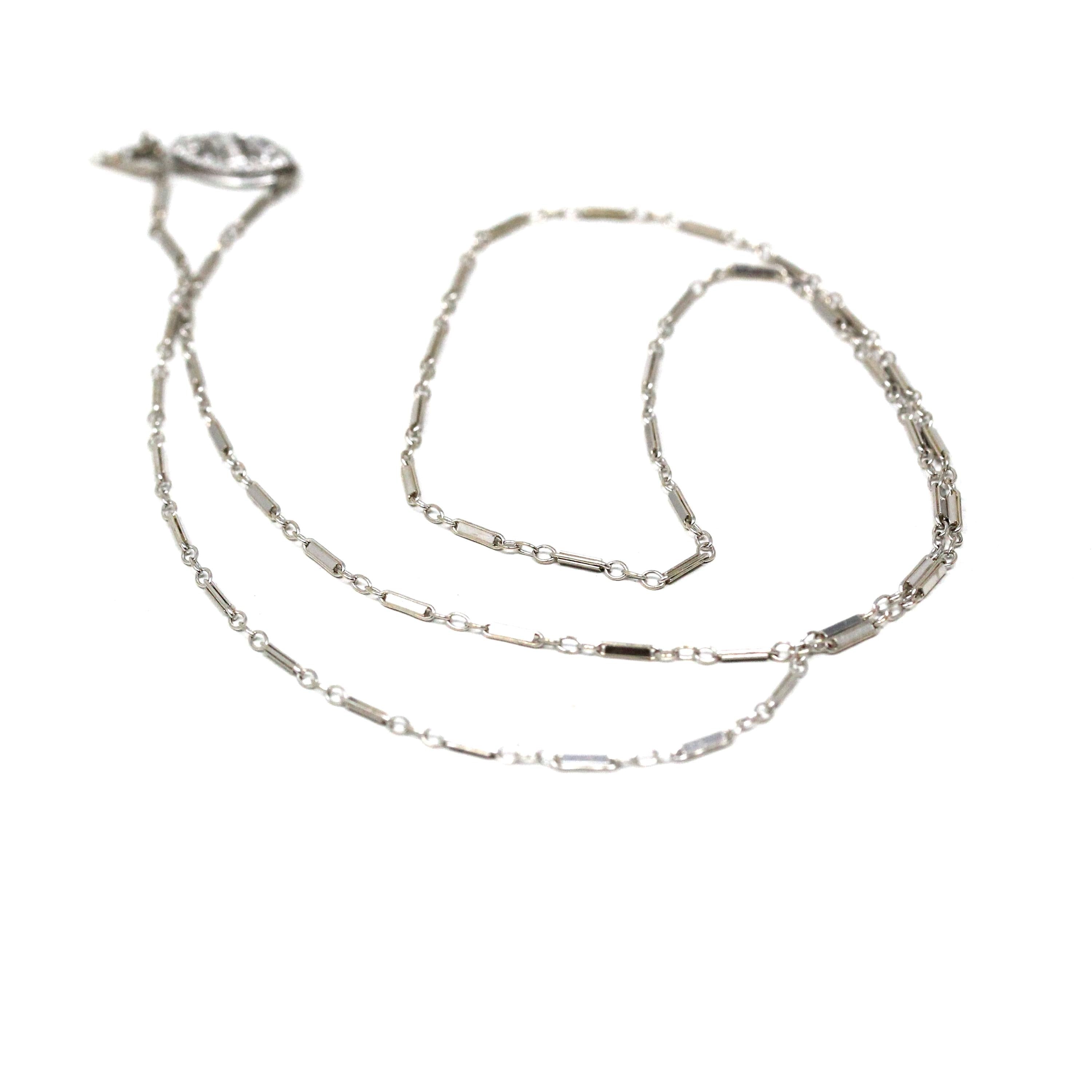 Vintage Chain Necklace - Art Deco 14k White Gold Fancy Decorative Paper Clip Link - Circa 1930s Era Fish Hook Clasp Dainty Accessory Jewelry