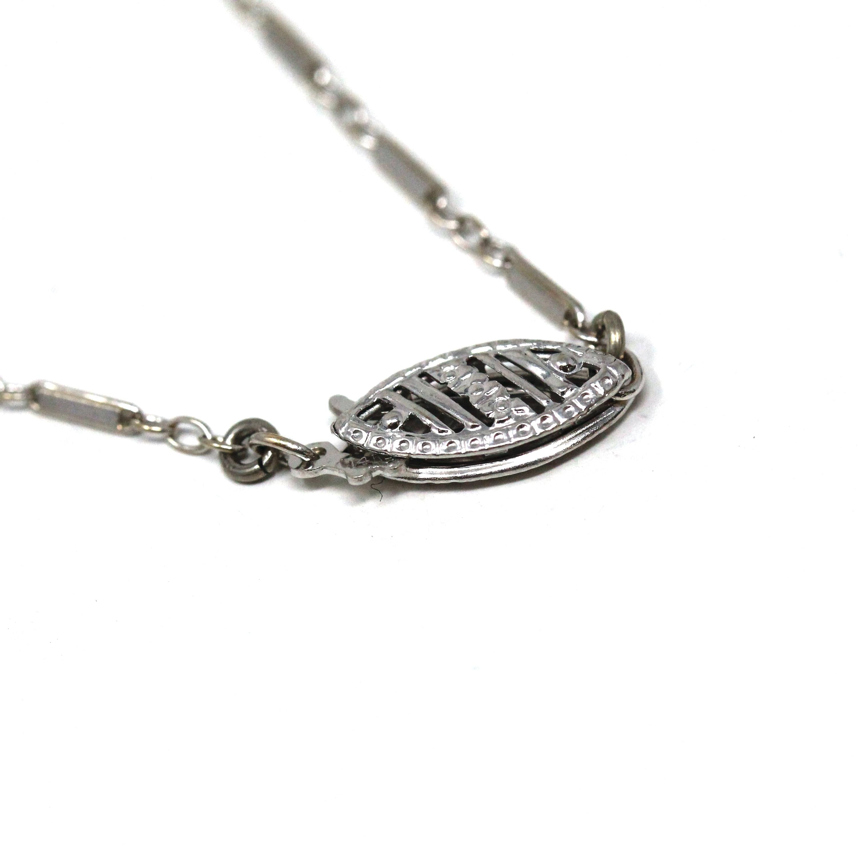 Vintage Chain Necklace - Art Deco 14k White Gold Fancy Decorative Paper Clip Link - Circa 1930s Era Fish Hook Clasp Dainty Accessory Jewelry