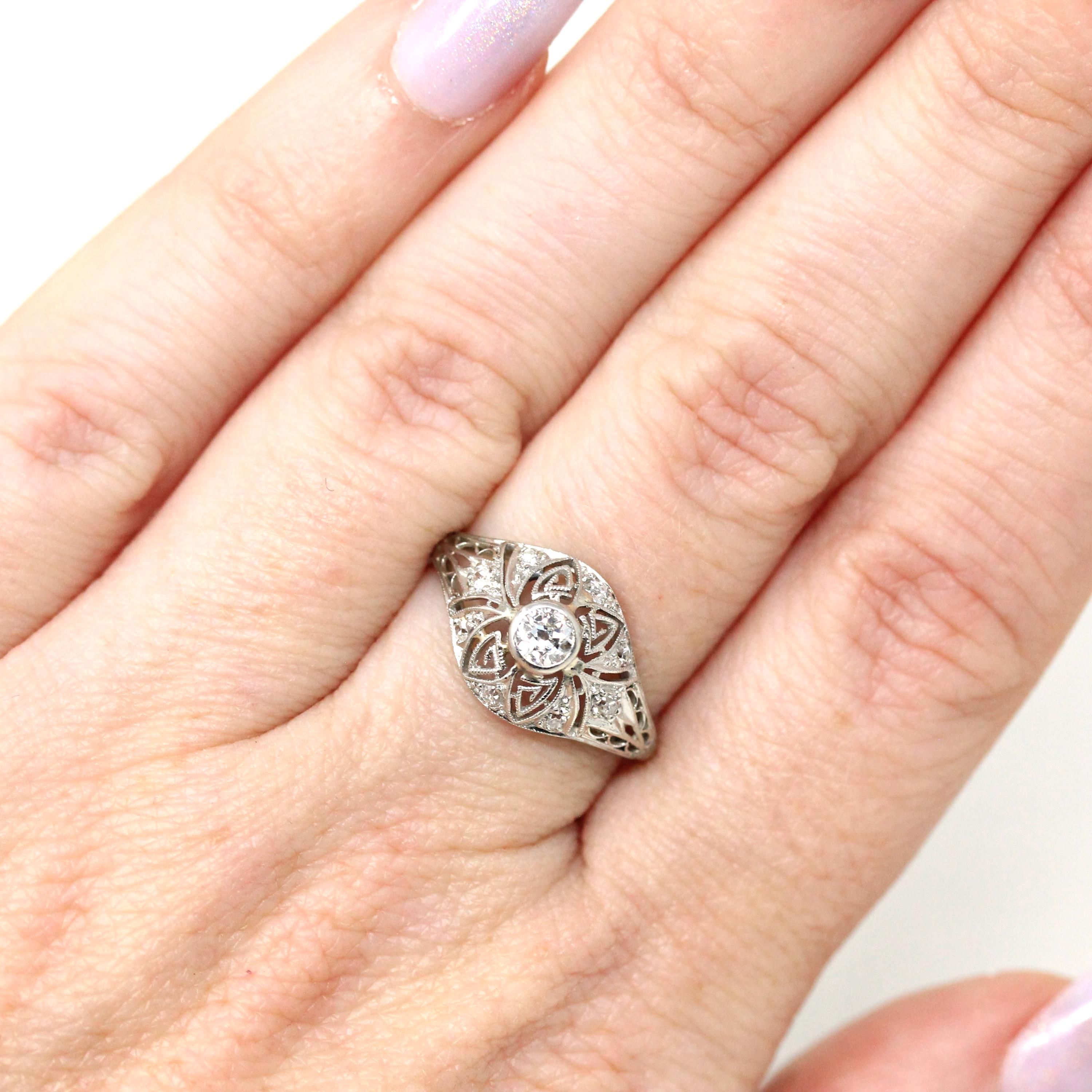 Antique Diamond Ring - Art Deco Platinum Natural Diamonds Filigree Bridal Statement - Circa 1920s Era Size 5 1/4 Fine Engagement 20s Jewelry