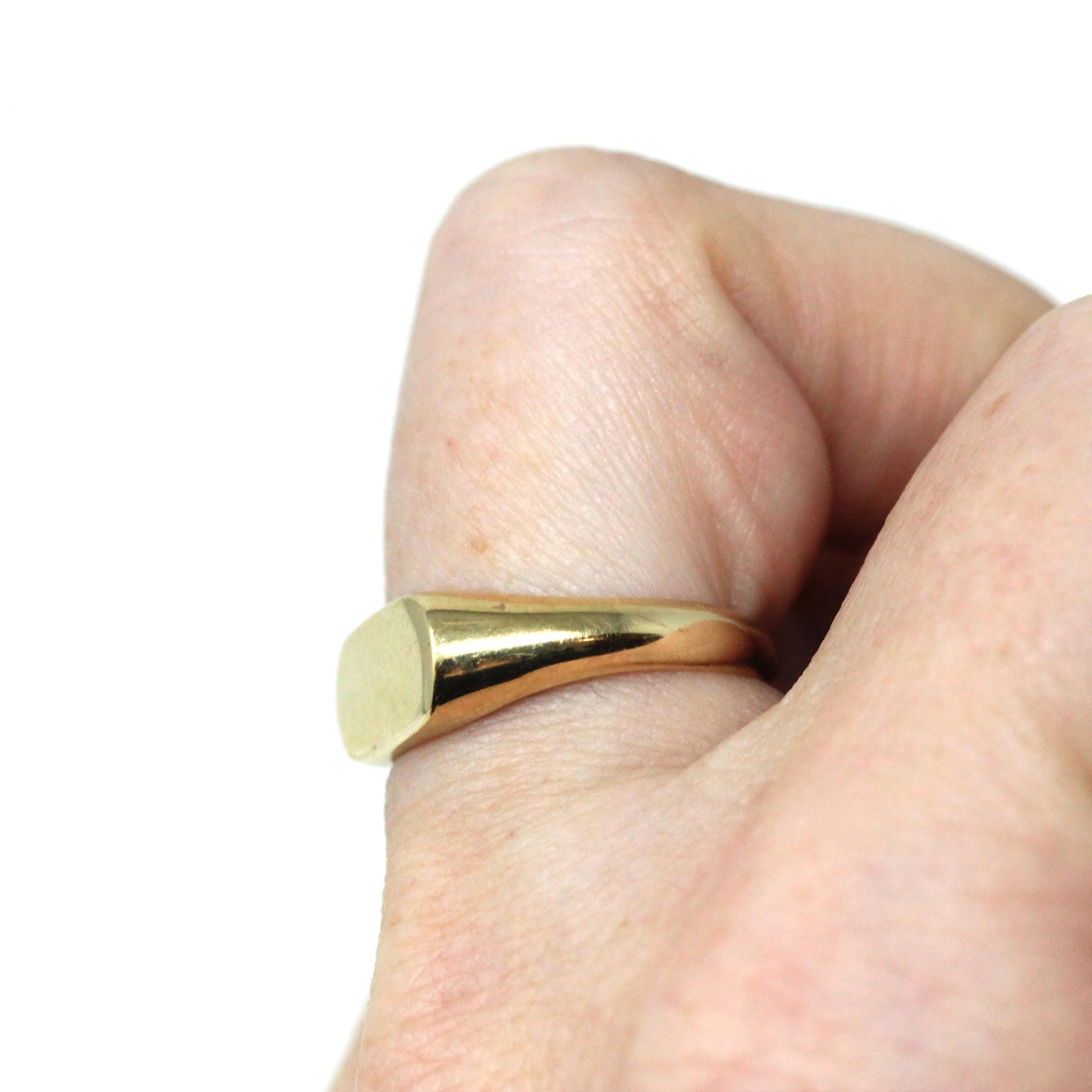 Blank Signet Ring - Estate 10k Yellow Gold Square Oval East West Personalize Engrave - Modern Circa 2000's Size 6 1/2 Initials Fine Jewelry