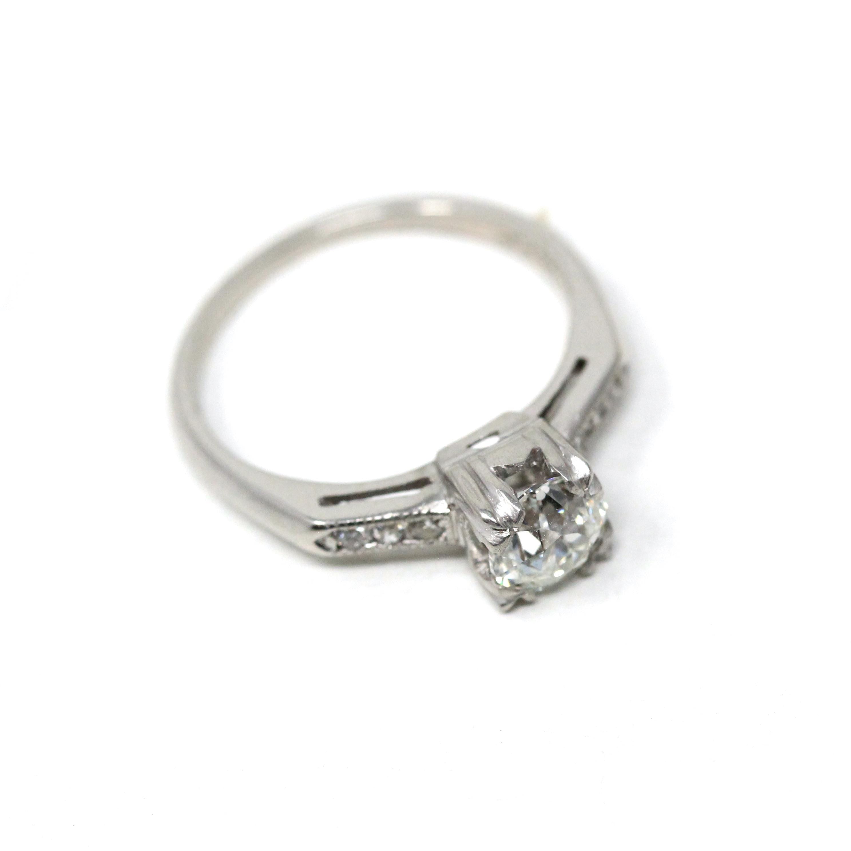 Vintage Engagement Ring - Platinum Old European Cut Natural Diamonds Wedding Bridal - Mid Century 1950s Size 4 3/4 GIA Report Fine Jewelry