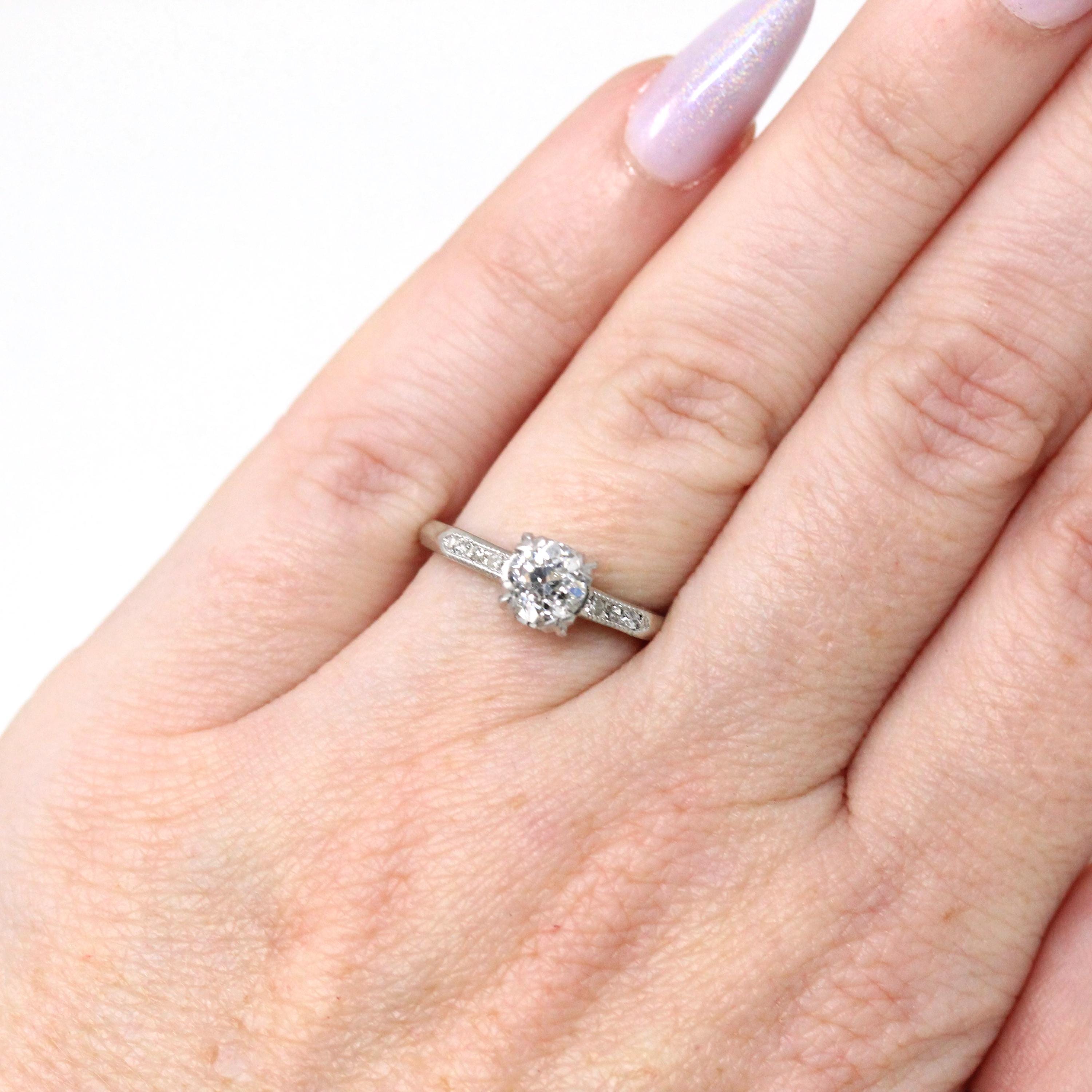 Vintage Engagement Ring - Platinum Old European Cut Natural Diamonds Wedding Bridal - Mid Century 1950s Size 4 3/4 GIA Report Fine Jewelry