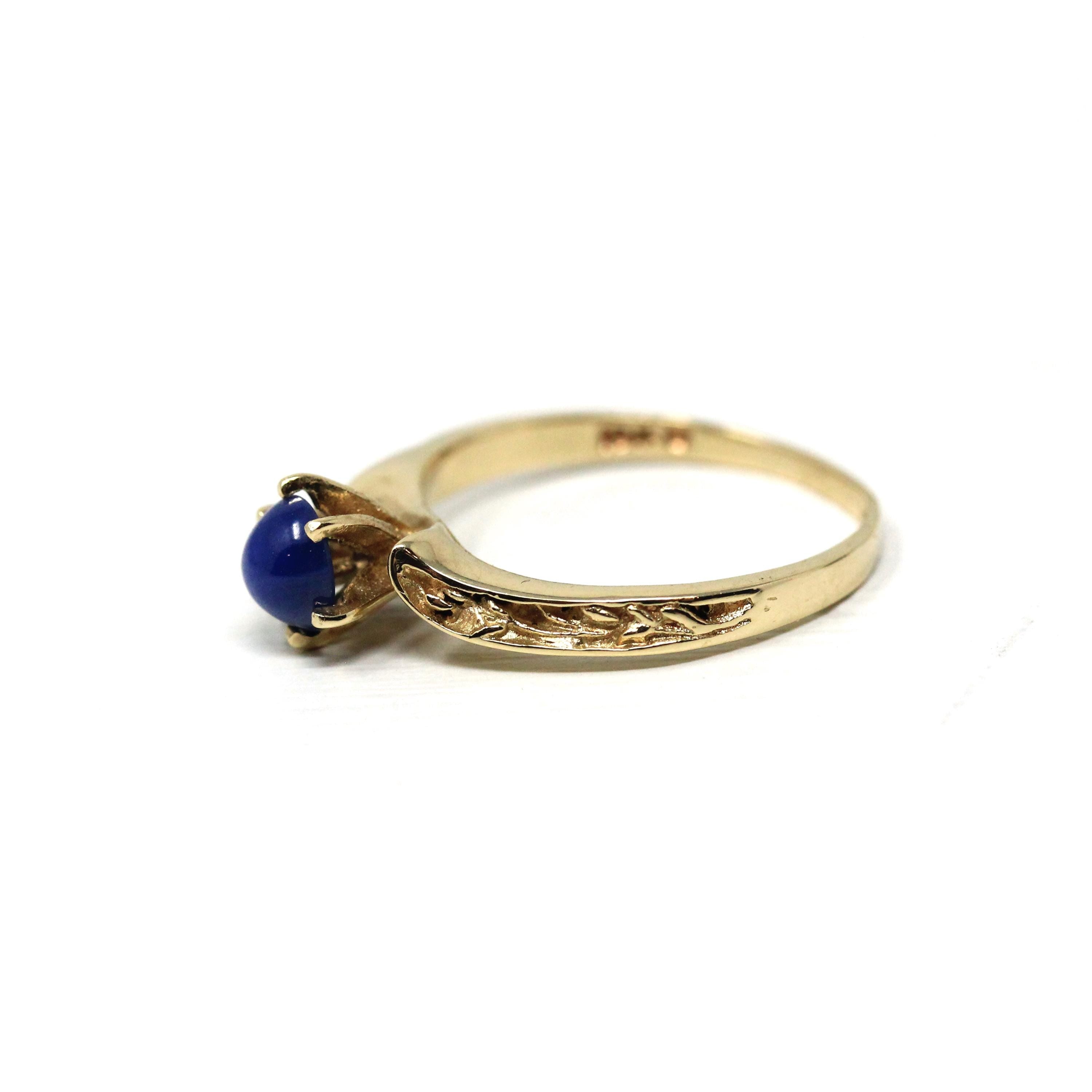 Created Star Sapphire Ring - Retro 10k Yellow Gold Cabochon .47 CT Gemstone - Vintage Circa 1970s Size 6 September Birthstone Fine Jewelry