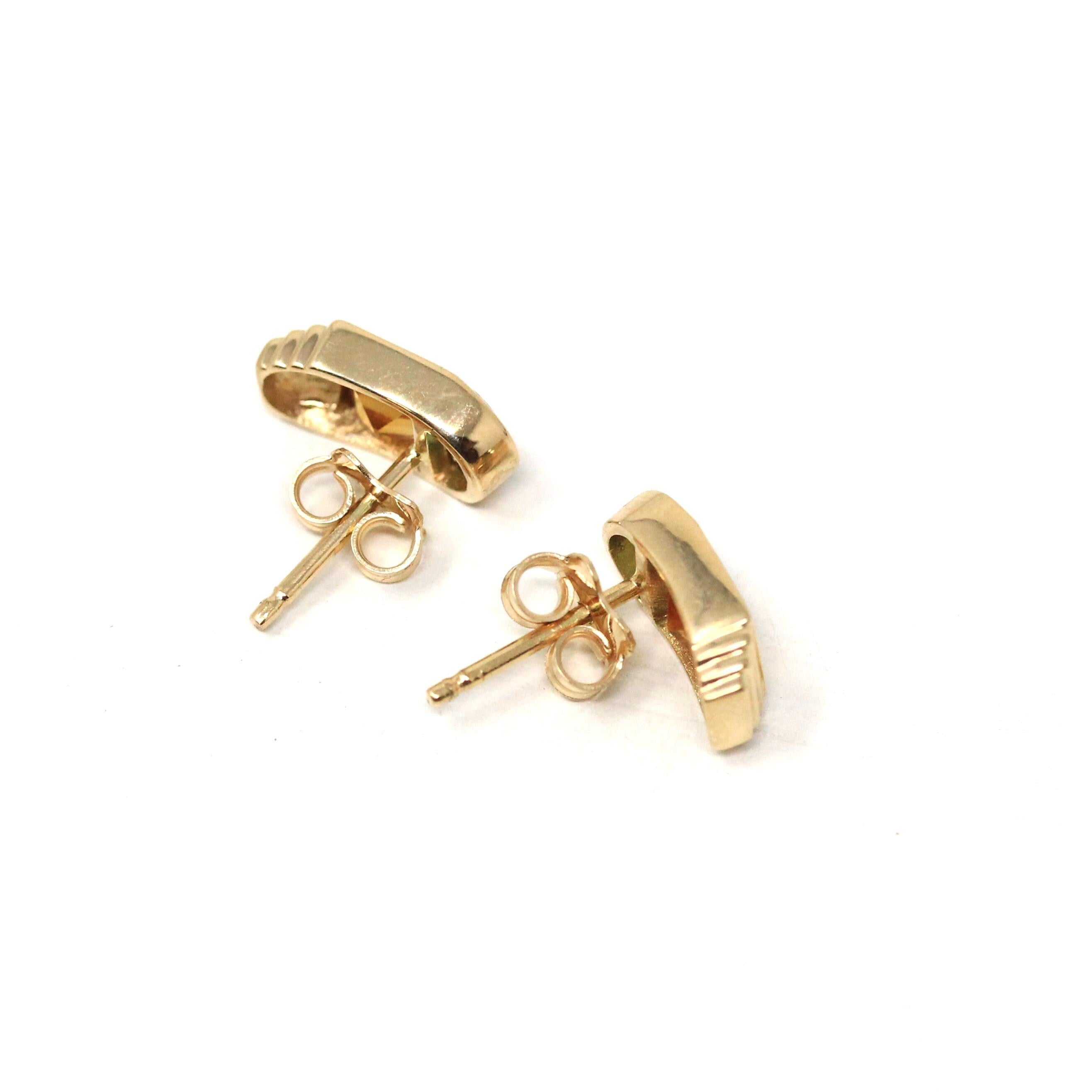 Tourmaline & Citrine Earrings - Modern 14k Yellow Gold Bezel Pierced Posts - Estate October And November Birthstones Fine Statement Jewelry