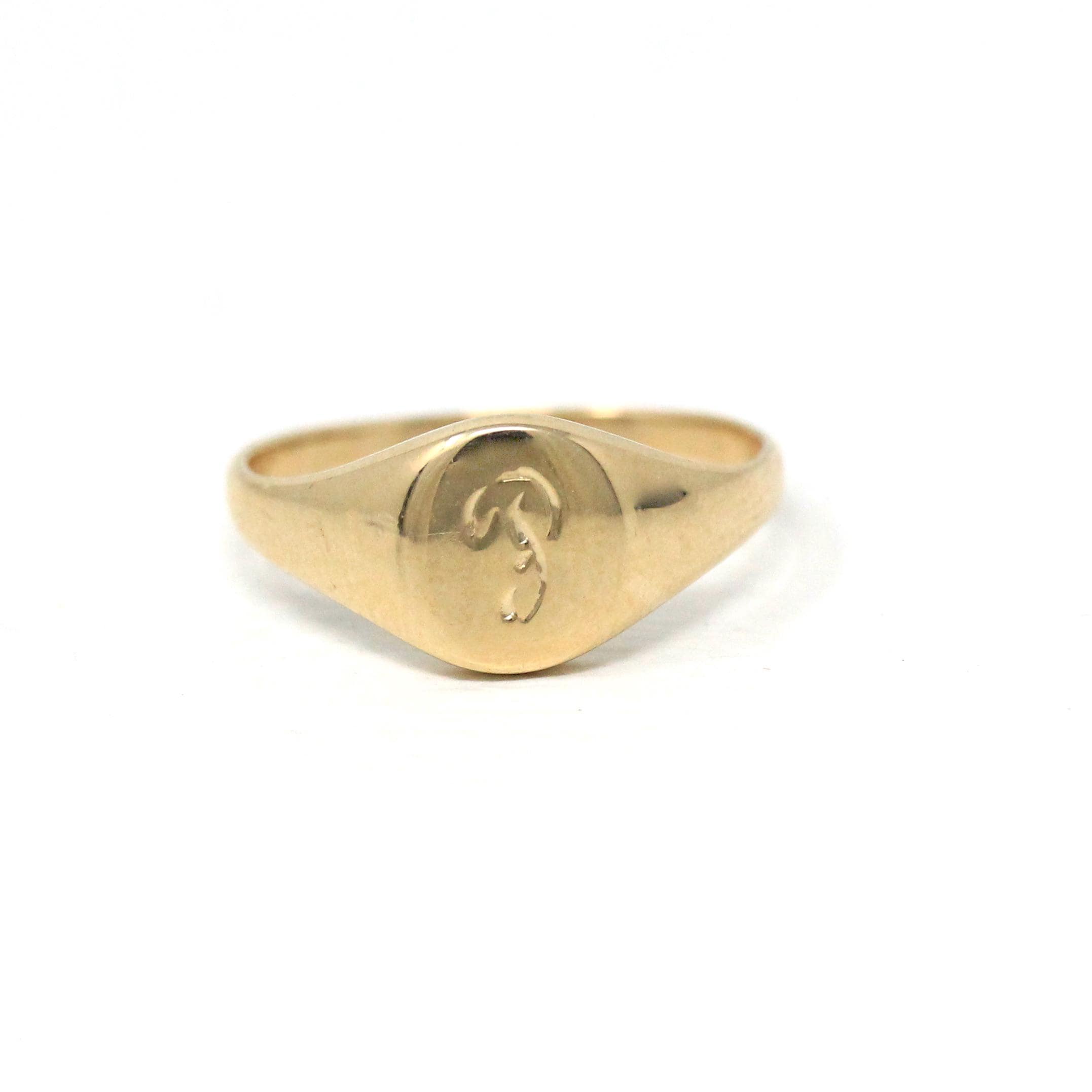 Letter "P" Ring - Retro 14k Yellow Gold Engraved Initial Signet Band - Vintage Circa 1970s Era Size 3 1/2 Pinky Midi Fine Children's Jewelry