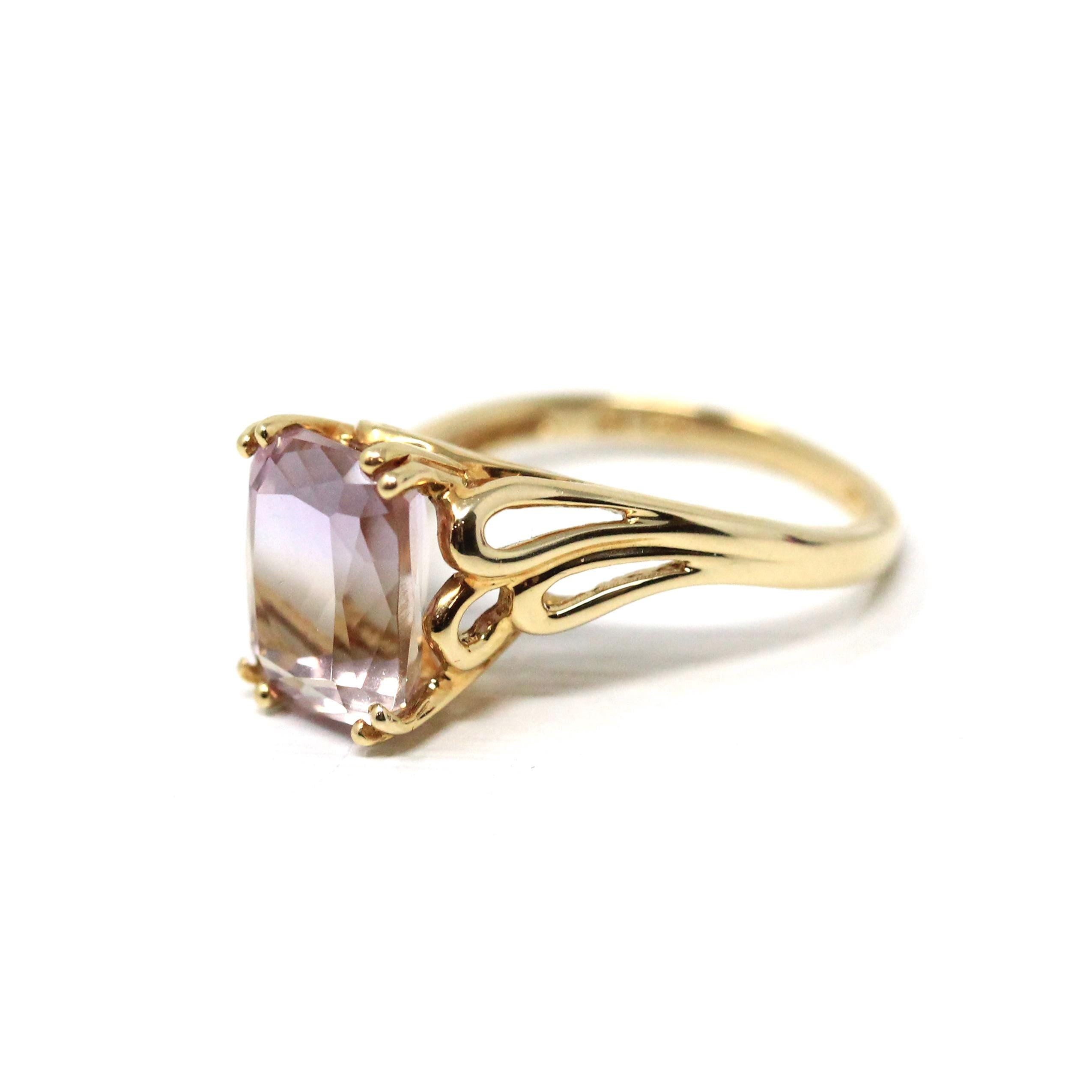 Ametrine Bypass Ring - Modern Era Estate 14k Yellow Gold Natural Bi-Color Gem - Circa 2000s Size 7 Purple Yellow Fine Y2K Statement Jewelry