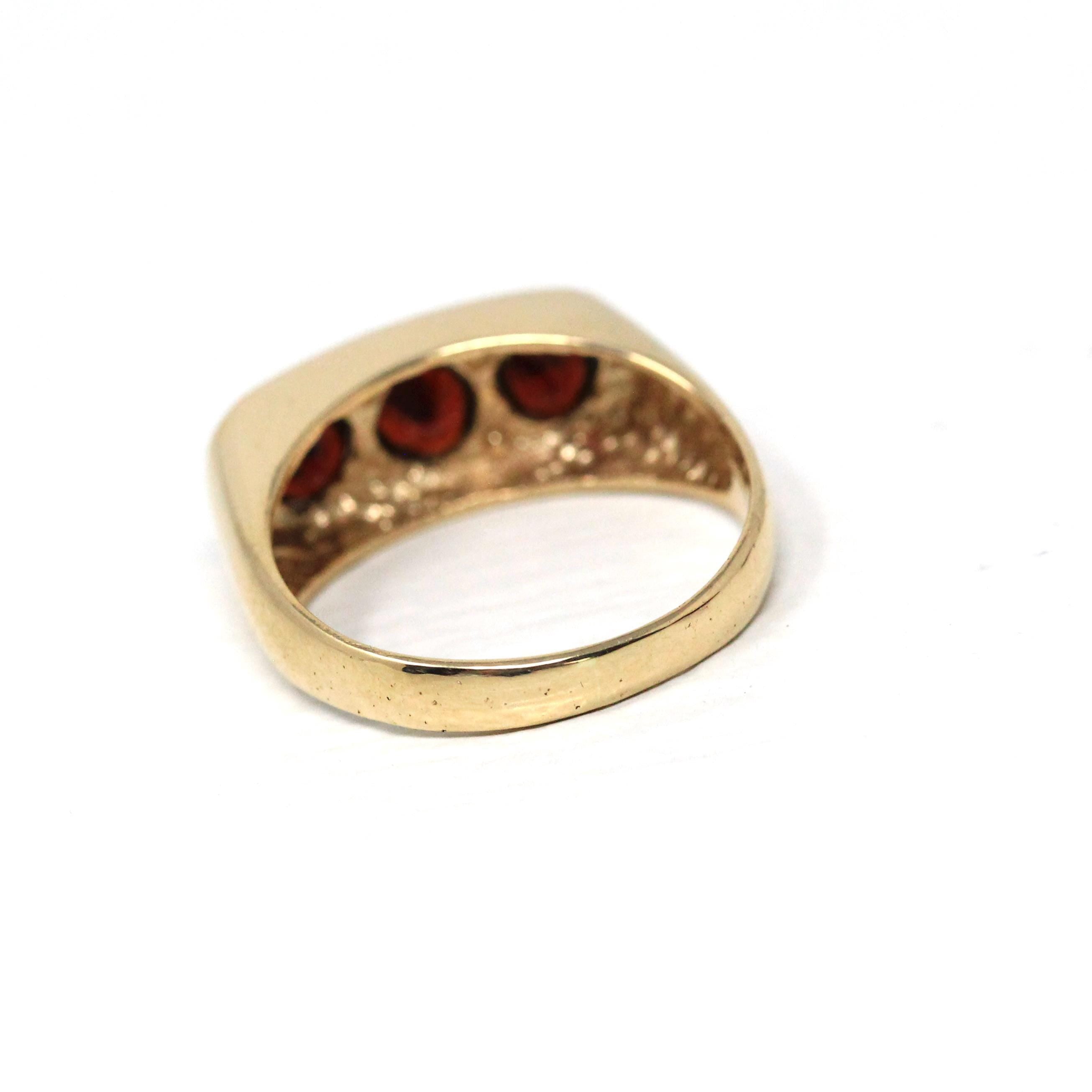 Vintage Garnet Ring - Mid Century 9k Yellow Gold Red Gem Band - Hallmarked 1953 Size 7 1/2 Fine London England January Birthstone Jewelry