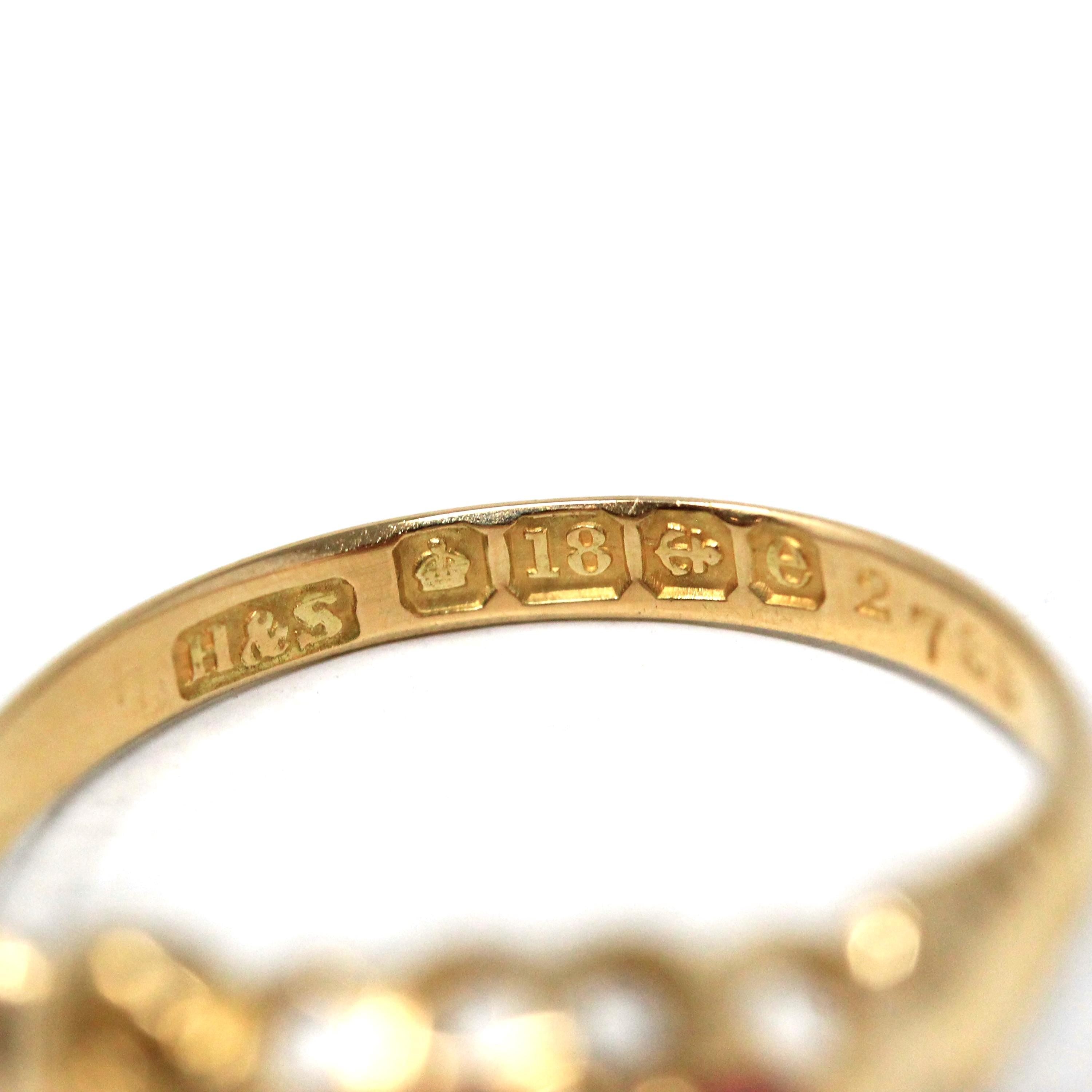 Antique Edwardian Band - Vintage 18k Yellow Gold Natural Diamonds & Garnet Doublet Triplet Ring - Hallmarked 1904 Size 6 3/4 Fine Jewelry