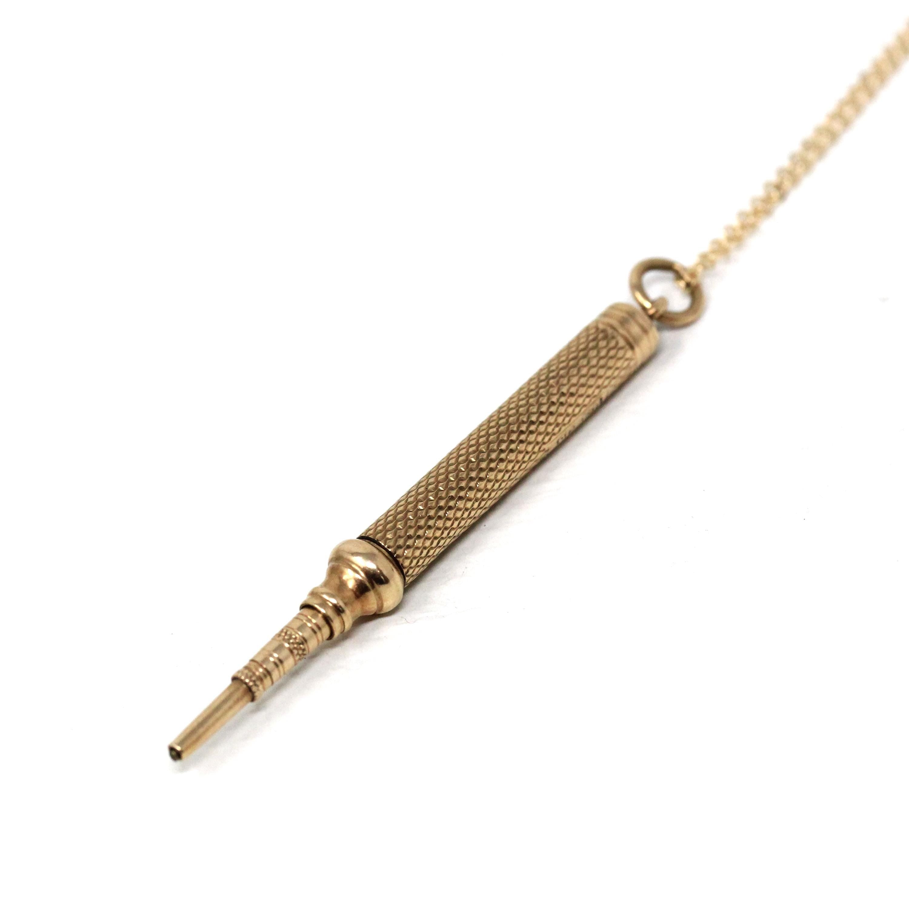 Pocket Watch Key Pendant - Victorian Era 9k Yellow Gold Elongated Utility Fob Charm - Circa Late 1800s Mens Unisex Accessory English Jewelry