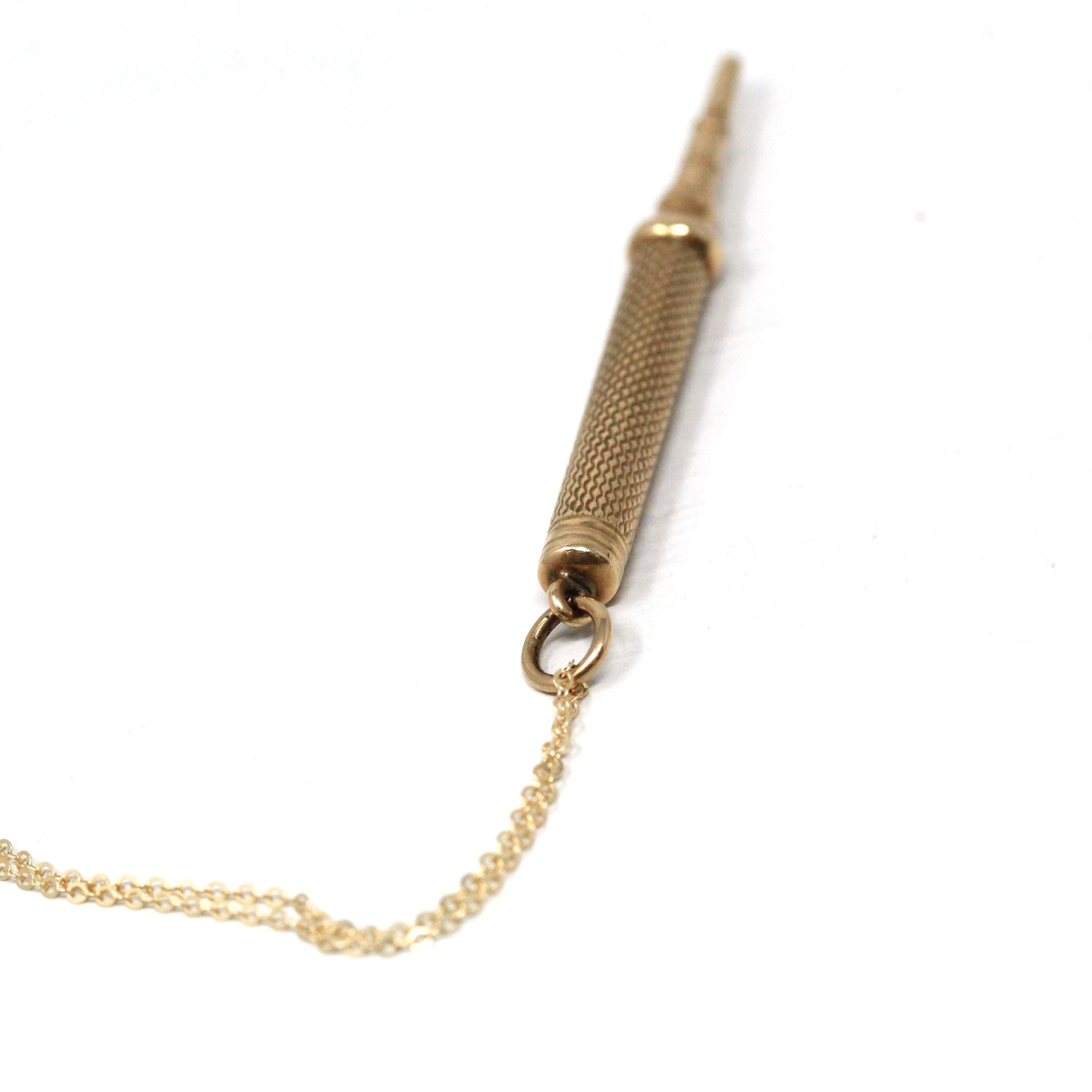 Pocket Watch Key Pendant - Victorian Era 9k Yellow Gold Elongated Utility Fob Charm - Circa Late 1800s Mens Unisex Accessory English Jewelry