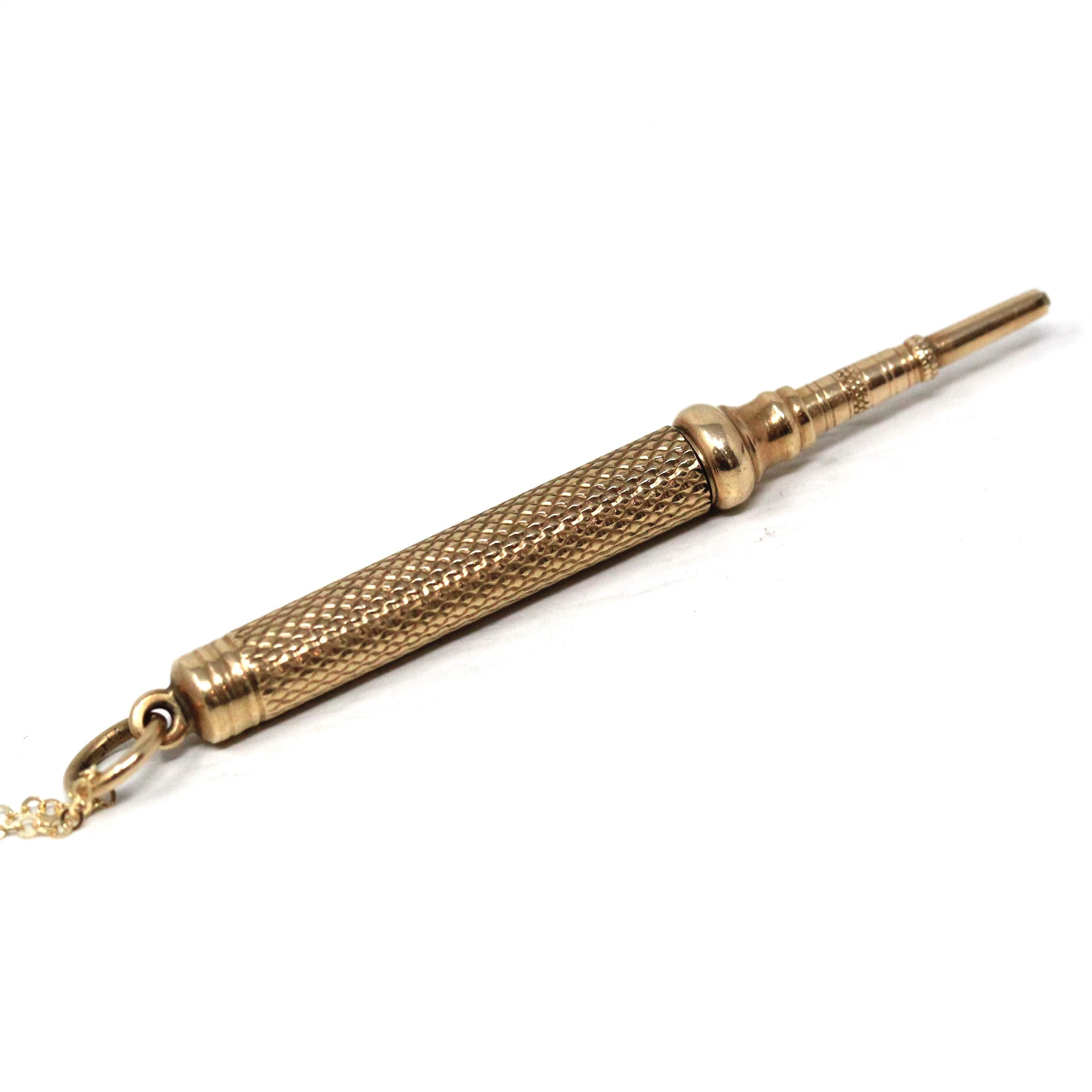 Pocket Watch Key Pendant - Victorian Era 9k Yellow Gold Elongated Utility Fob Charm - Circa Late 1800s Mens Unisex Accessory English Jewelry