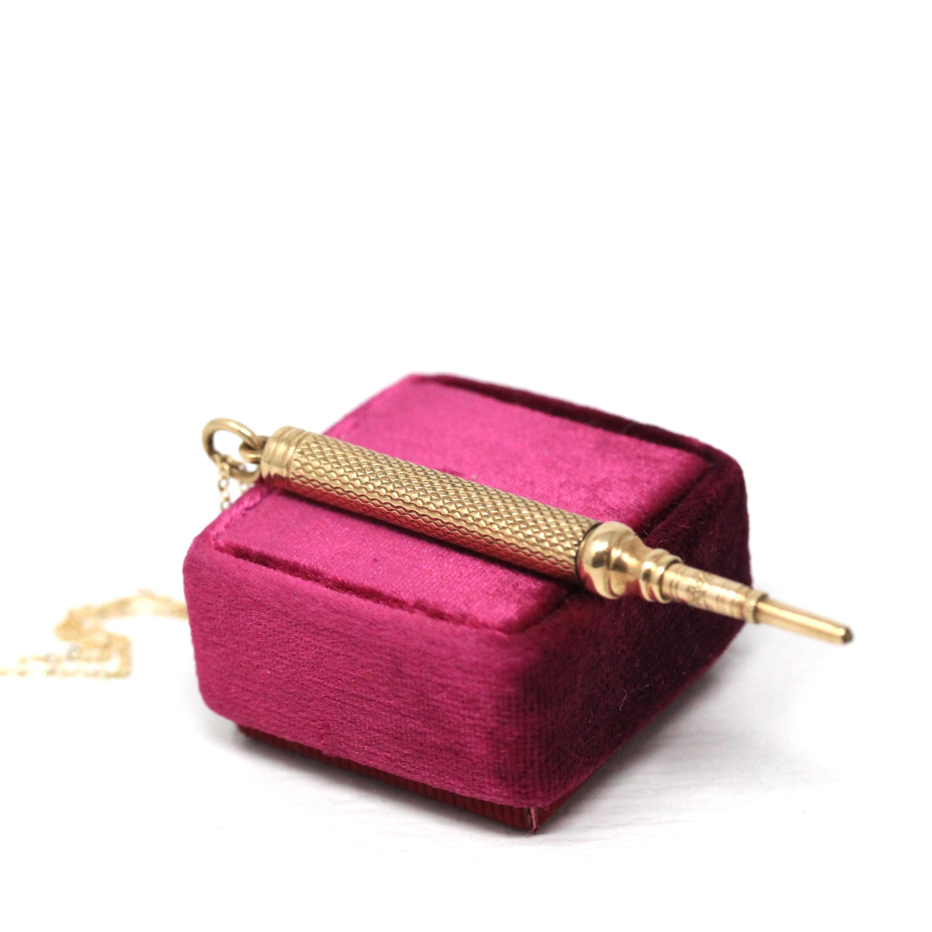 Pocket Watch Key Pendant - Victorian Era 9k Yellow Gold Elongated Utility Fob Charm - Circa Late 1800s Mens Unisex Accessory English Jewelry