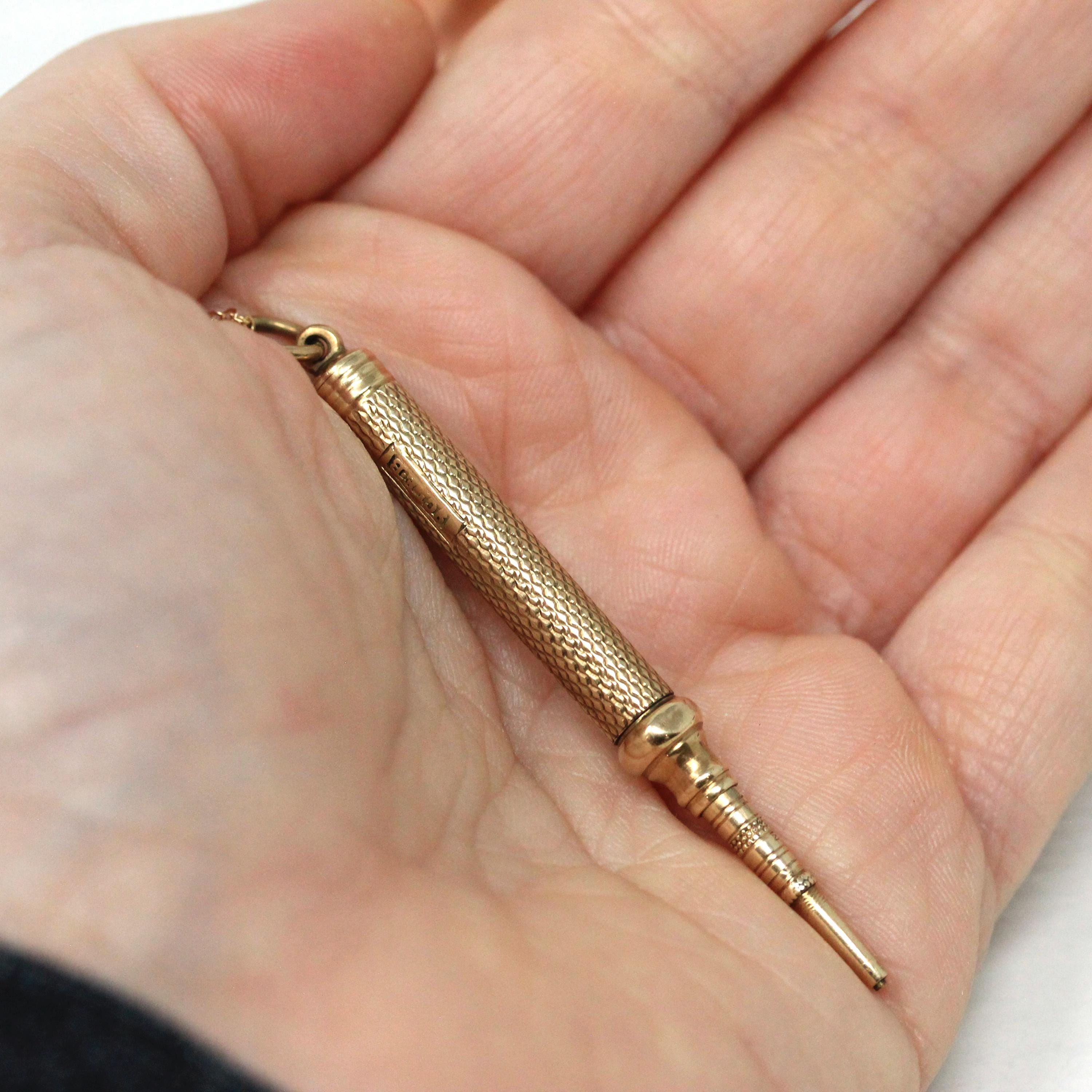 Pocket Watch Key Pendant - Victorian Era 9k Yellow Gold Elongated Utility Fob Charm - Circa Late 1800s Mens Unisex Accessory English Jewelry