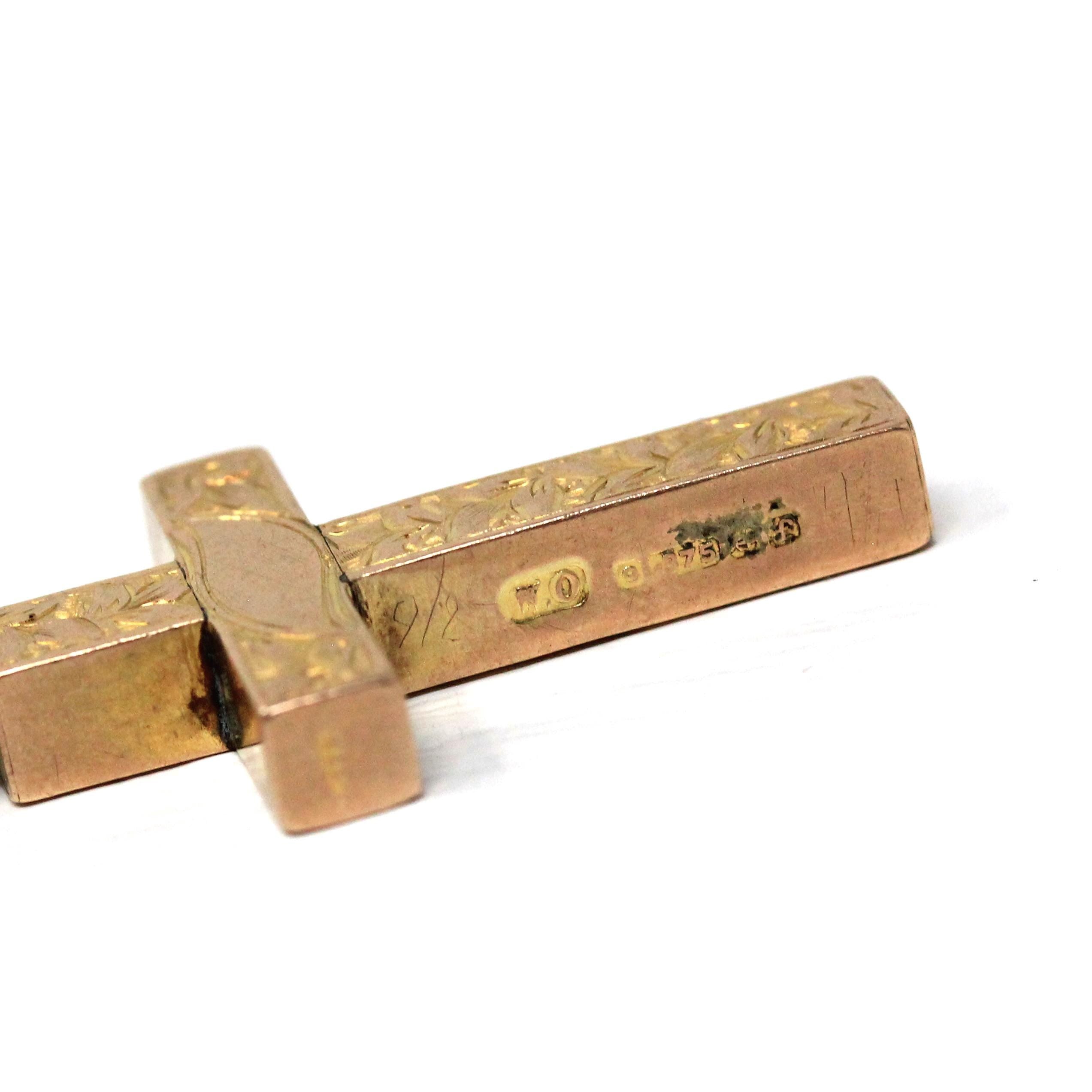 Antique Cross Necklace - Edwardian 9k Yellow Gold Ornate Floral Designs Pendant - Hallmarked 1905 Fine Birmingham Hollow Statement Jewelry