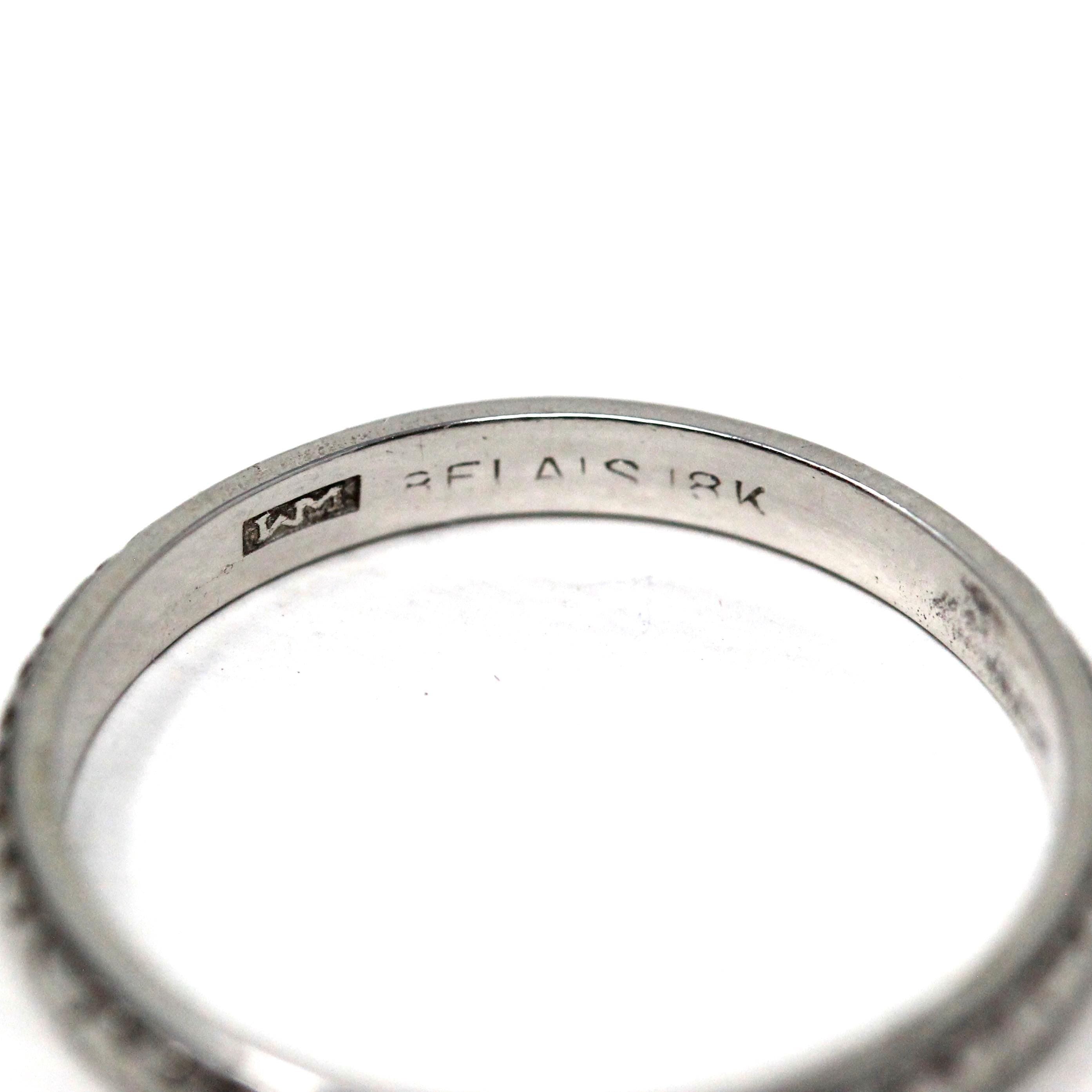 Antique Wedding Band - Art Deco 18k White Gold Belais Eternity Flower Ring - Vintage Circa 1920s Era Size 7 1/2 Wedding Bridal Fine Jewelry