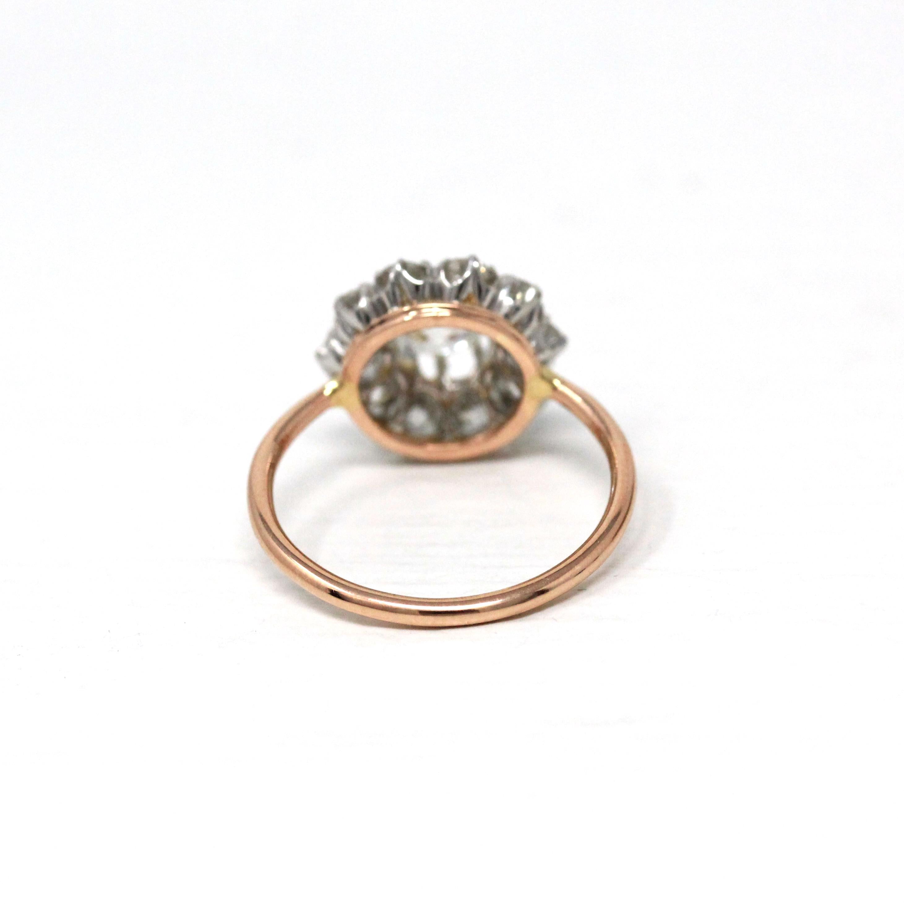 Antique Diamond Halo Ring - Edwardian 18k Yellow Gold Platinum 1.27 CTW Natural Gems Cluster Engagement - Vintage 1900s Fine Report Jewelry