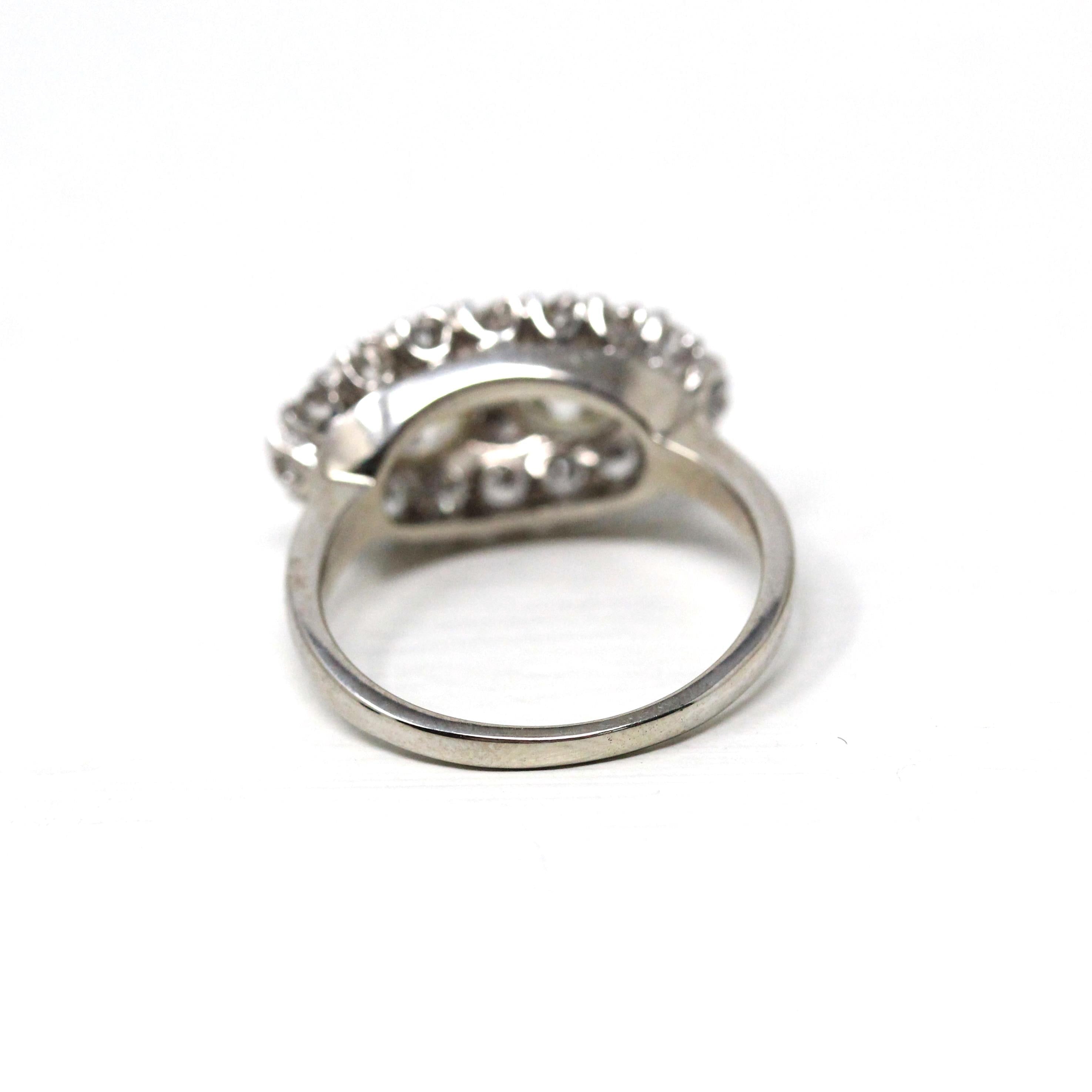 Mid Century Cluster Ring - Vintage 14k White Gold Natural Diamond Gemstone Band - Circa 1950s Size 7 3/4 Princess Anniversary Fine Jewelry