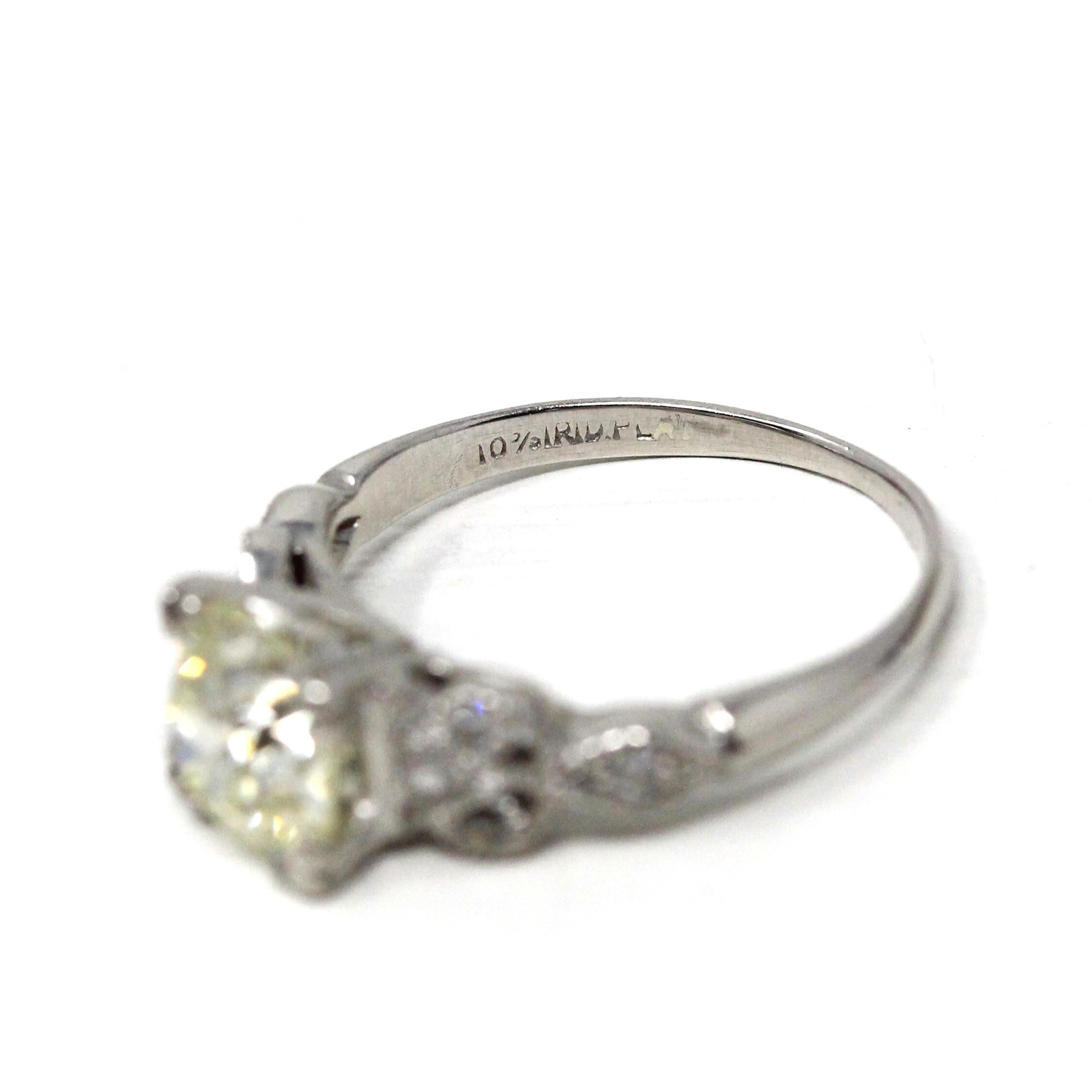 Vintage Engagement Ring - Platinum Retro Era 1.45 CTW Natural Diamonds - Circa 1950s Era Size 4.75 Fine Filigree Qualitative Report Jewelry