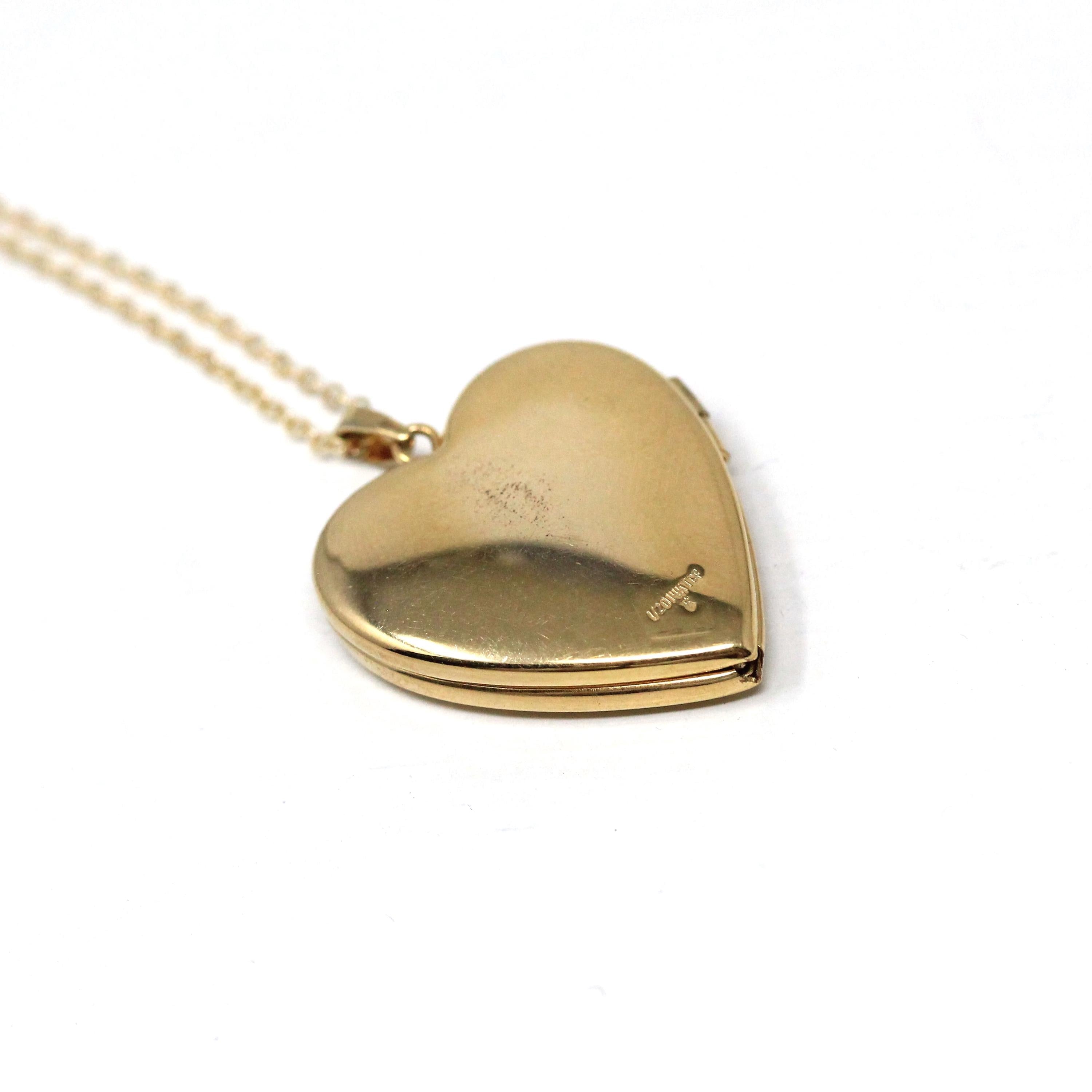 Hummingbird Heart Locket - Modern 14k Gold Filled Tri Color Flowers Bird Necklace Pendant - Circa 2000's Era Photograph Keepsake Jewelry