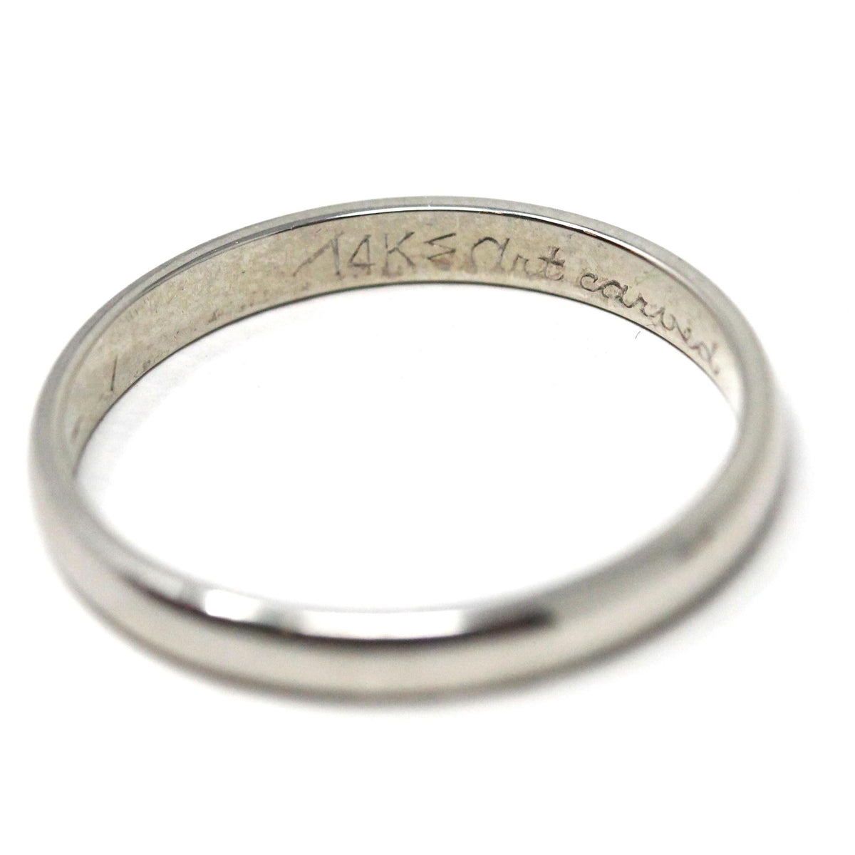 Mid Century Wedding Band - Vintage 14k White Gold Plain Stacking Ring - Circa 1950s Size 8 1/2 Signed Art Carved JR Wood Bridal Fine Jewelry