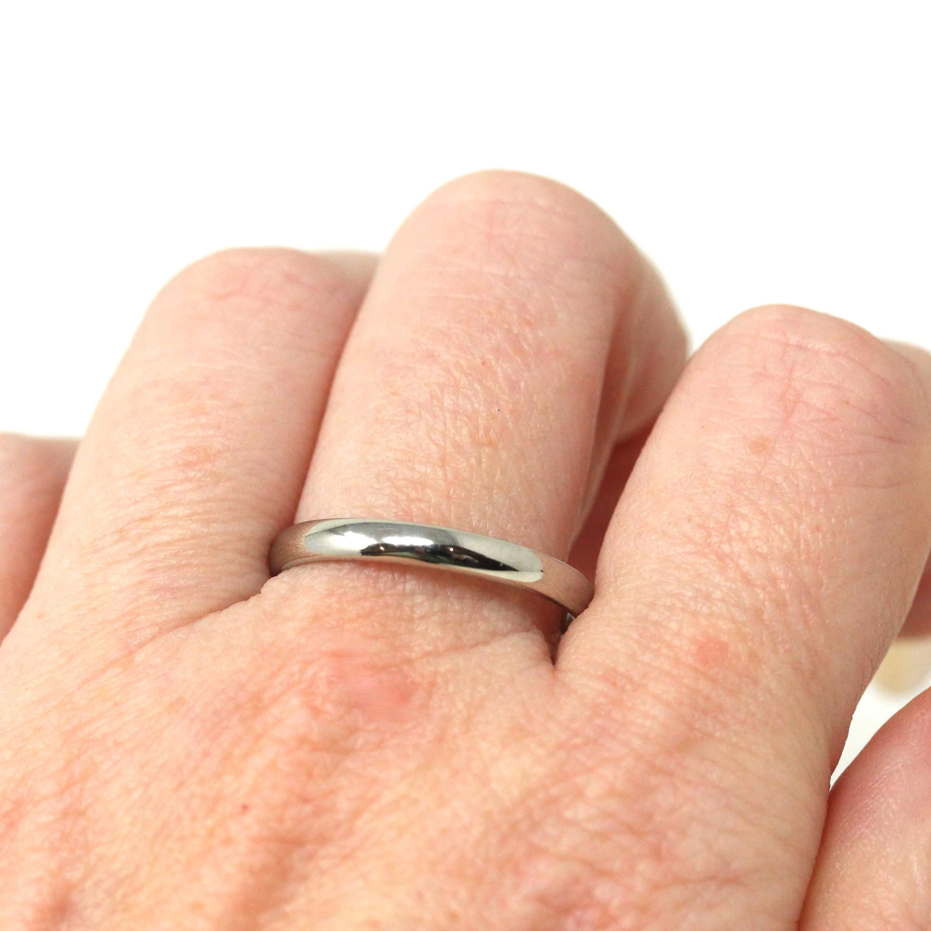 Mid Century Wedding Band - Vintage 14k White Gold Plain Stacking Ring - Circa 1950s Size 8 1/2 Signed Art Carved JR Wood Bridal Fine Jewelry