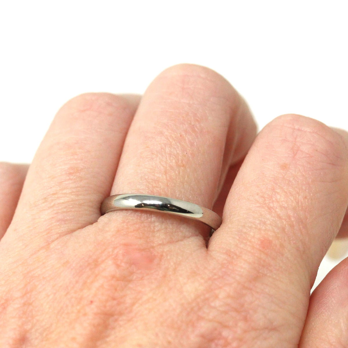 Mid Century Wedding Band - Vintage 14k White Gold Plain Stacking Ring - Circa 1950s Size 8 1/2 Signed Art Carved JR Wood Bridal Fine Jewelry