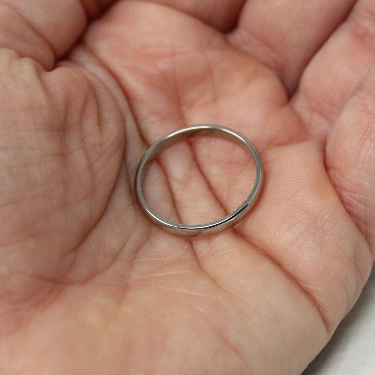 Mid Century Wedding Band - Vintage 14k White Gold Plain Stacking Ring - Circa 1950s Size 8 1/2 Signed Art Carved JR Wood Bridal Fine Jewelry