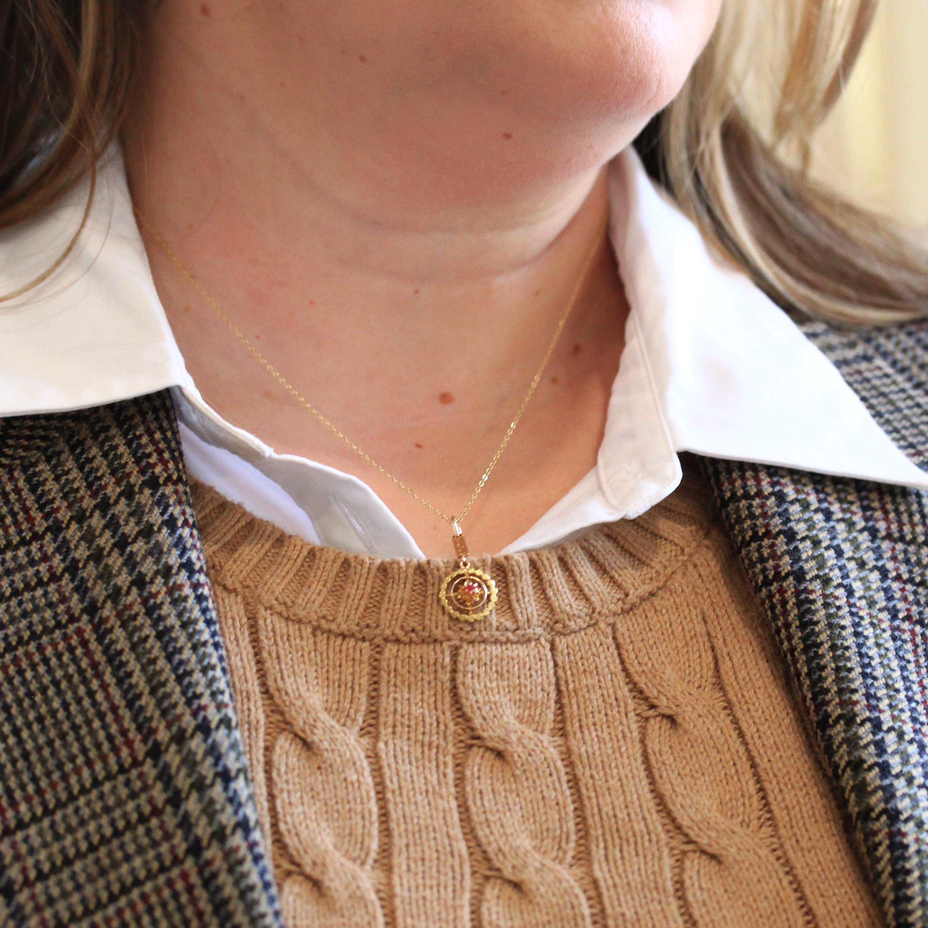 Antique Lavalier Necklace - Edwardian 10k Yellow Gold Garnet Glass Doublet Pendant Charm - Vintage Circa 1910s Era Wreath Leaf Fine Jewelry