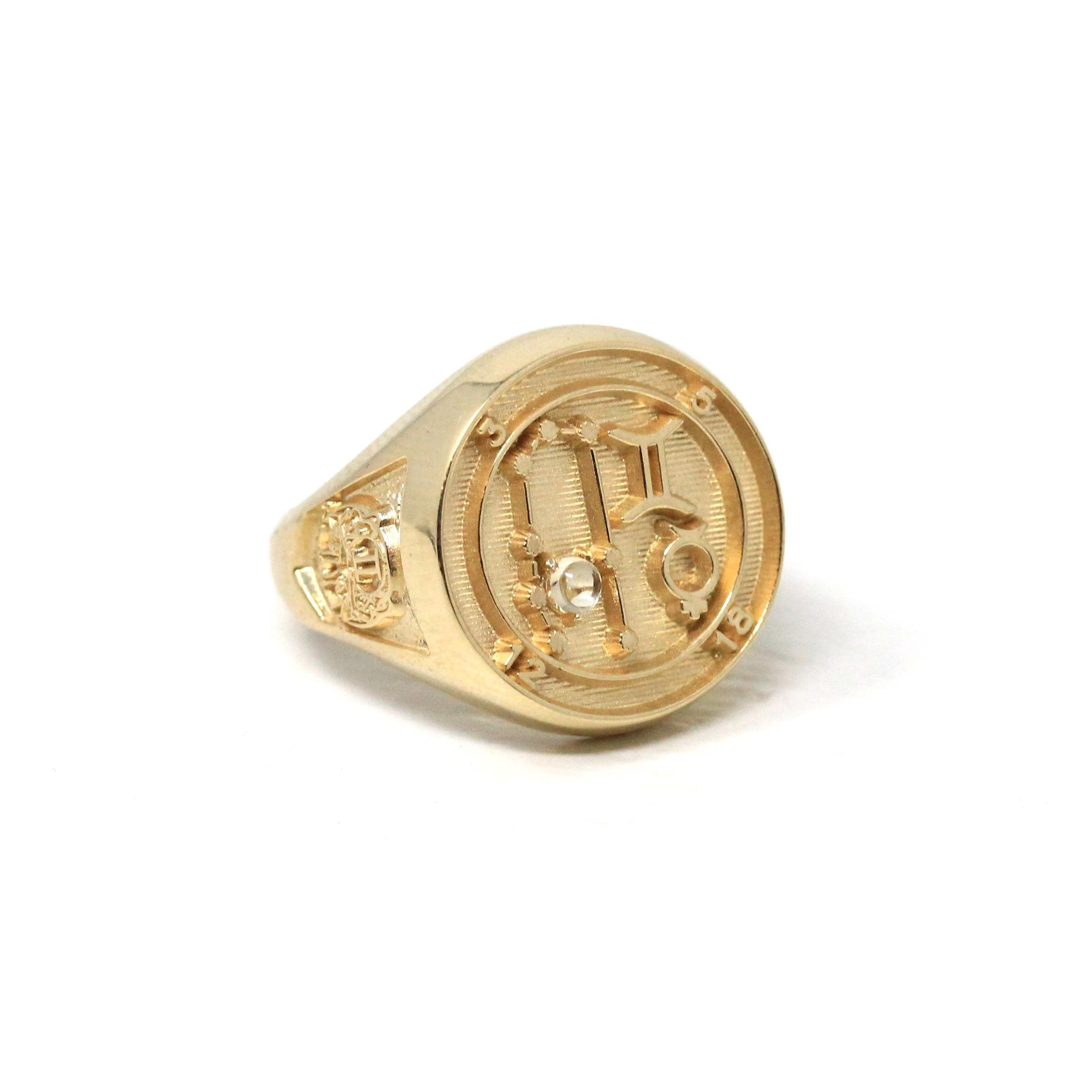 Vintage Gemini Ring - Retro Era 14k Yellow Gold Astrological Zodiac Gemstone Signet - Circa 1950s Size 9 Roberts Belk Fine Symbolic Jewelry