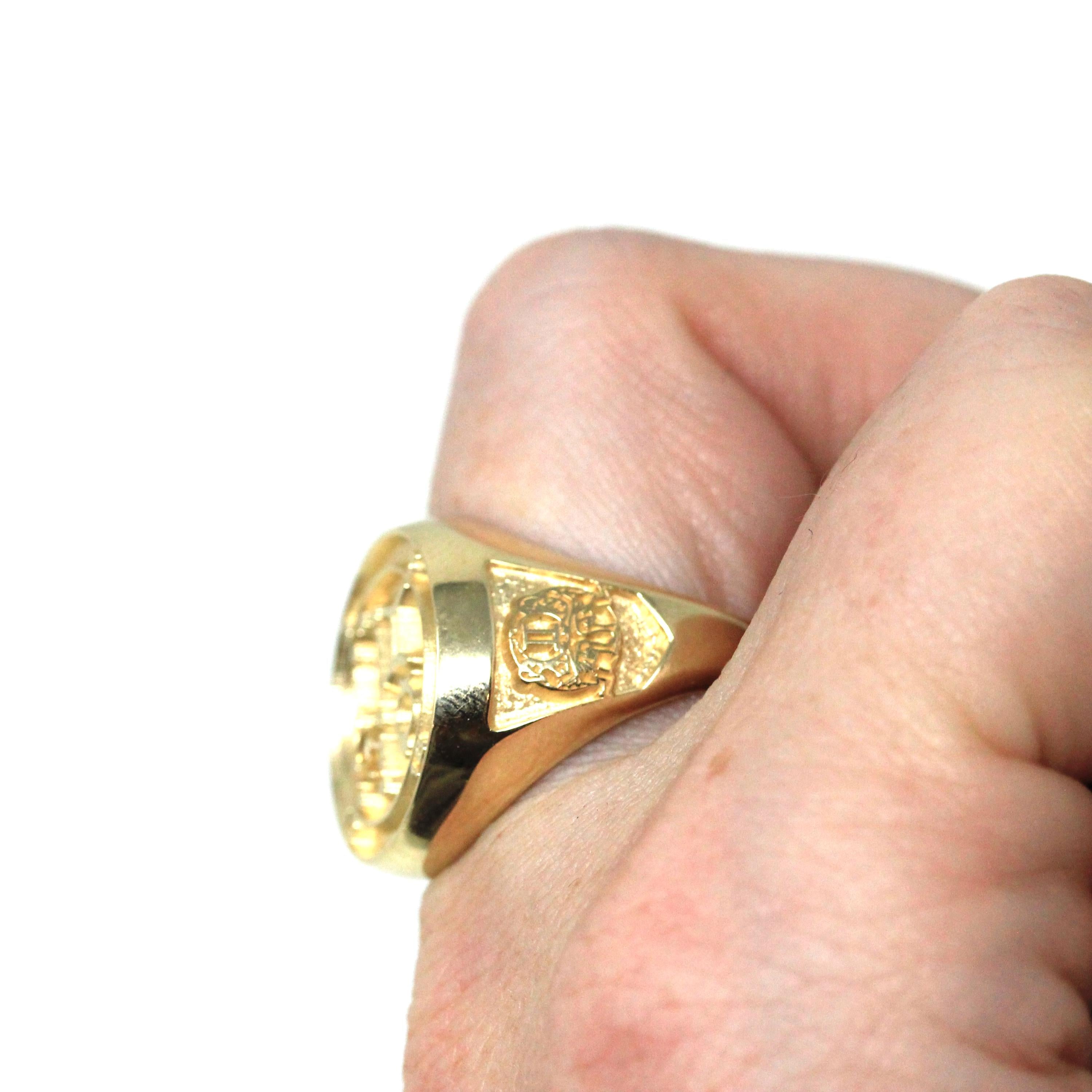 Vintage Gemini Ring - Retro Era 14k Yellow Gold Astrological Zodiac Gemstone Signet - Circa 1950s Size 9 Roberts Belk Fine Symbolic Jewelry