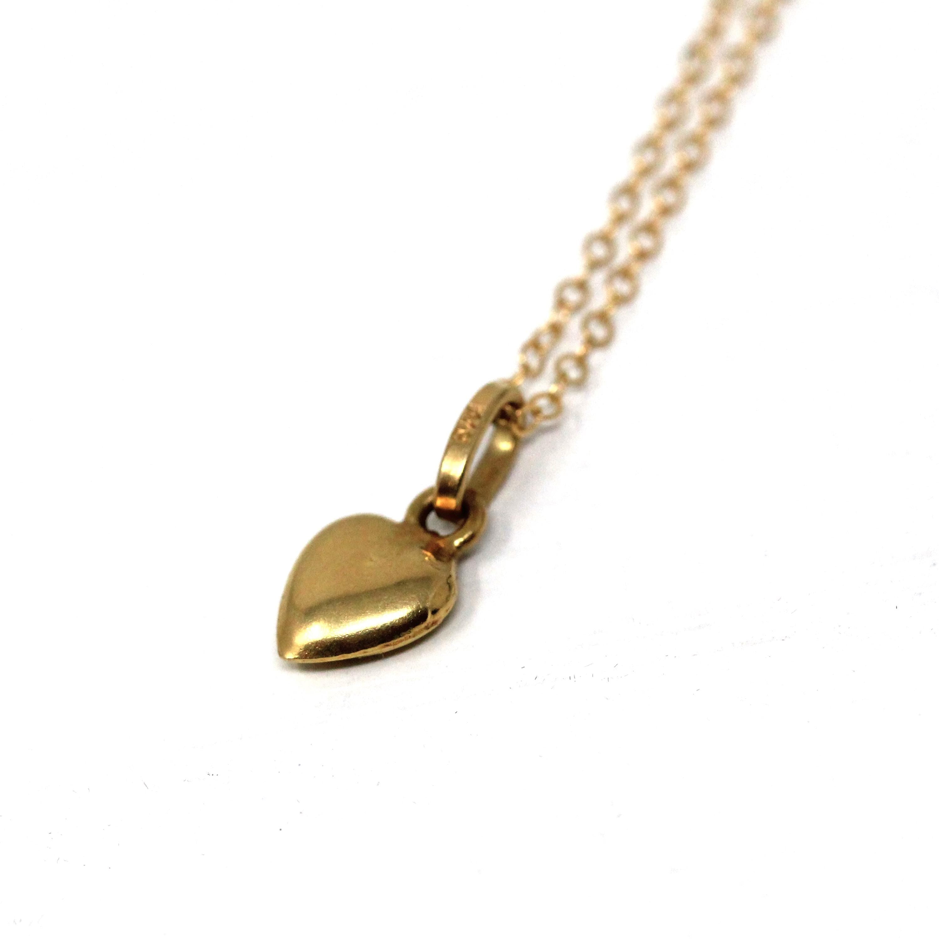 Puffy Heart Pendant - Retro 18k Yellow Gold Love Charm Necklace Fob - Vintage Circa 1970s Era Minimalist Sweetheart Fine Italy Jewelry Gift