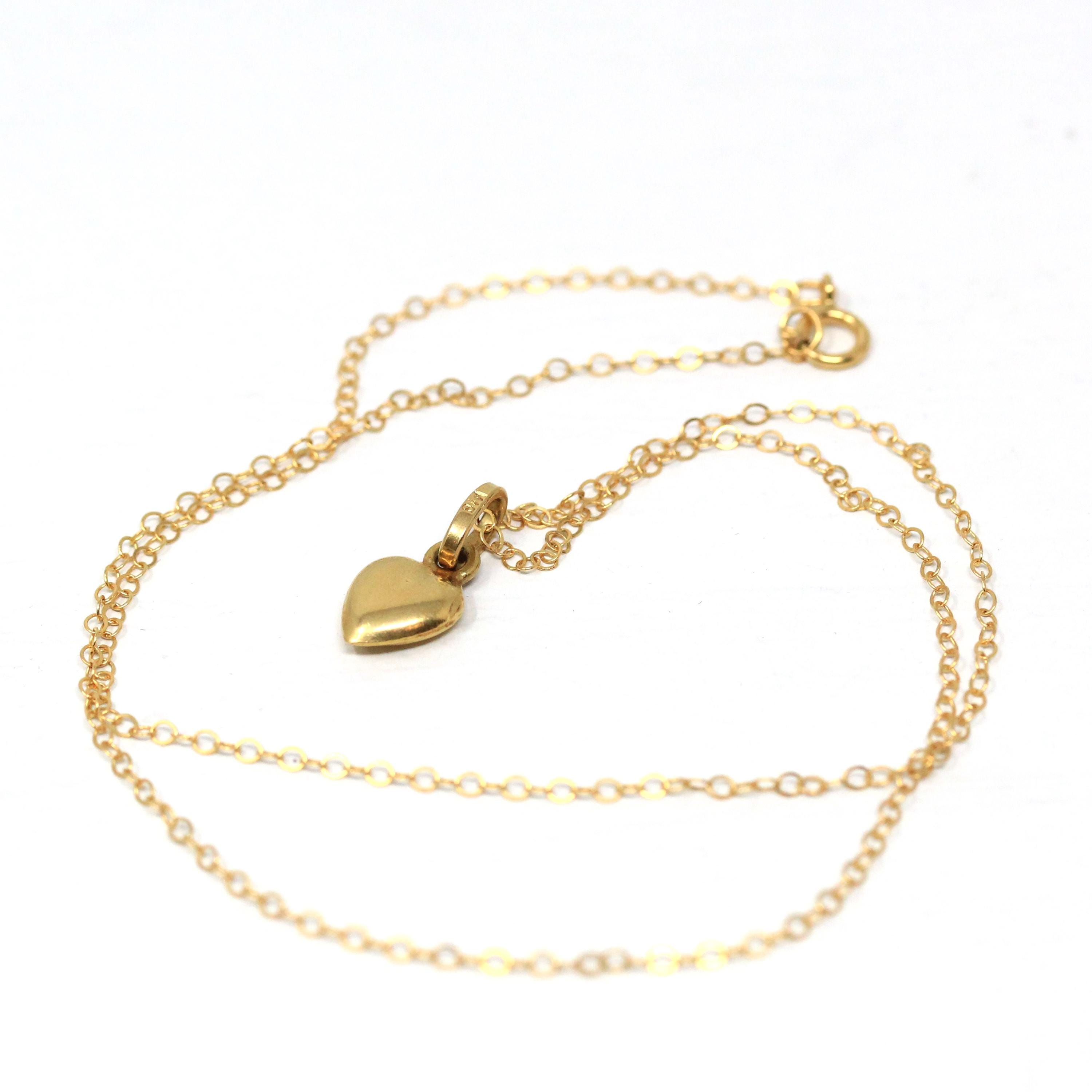 Puffy Heart Pendant - Retro 18k Yellow Gold Love Charm Necklace Fob - Vintage Circa 1970s Era Minimalist Sweetheart Fine Italy Jewelry Gift